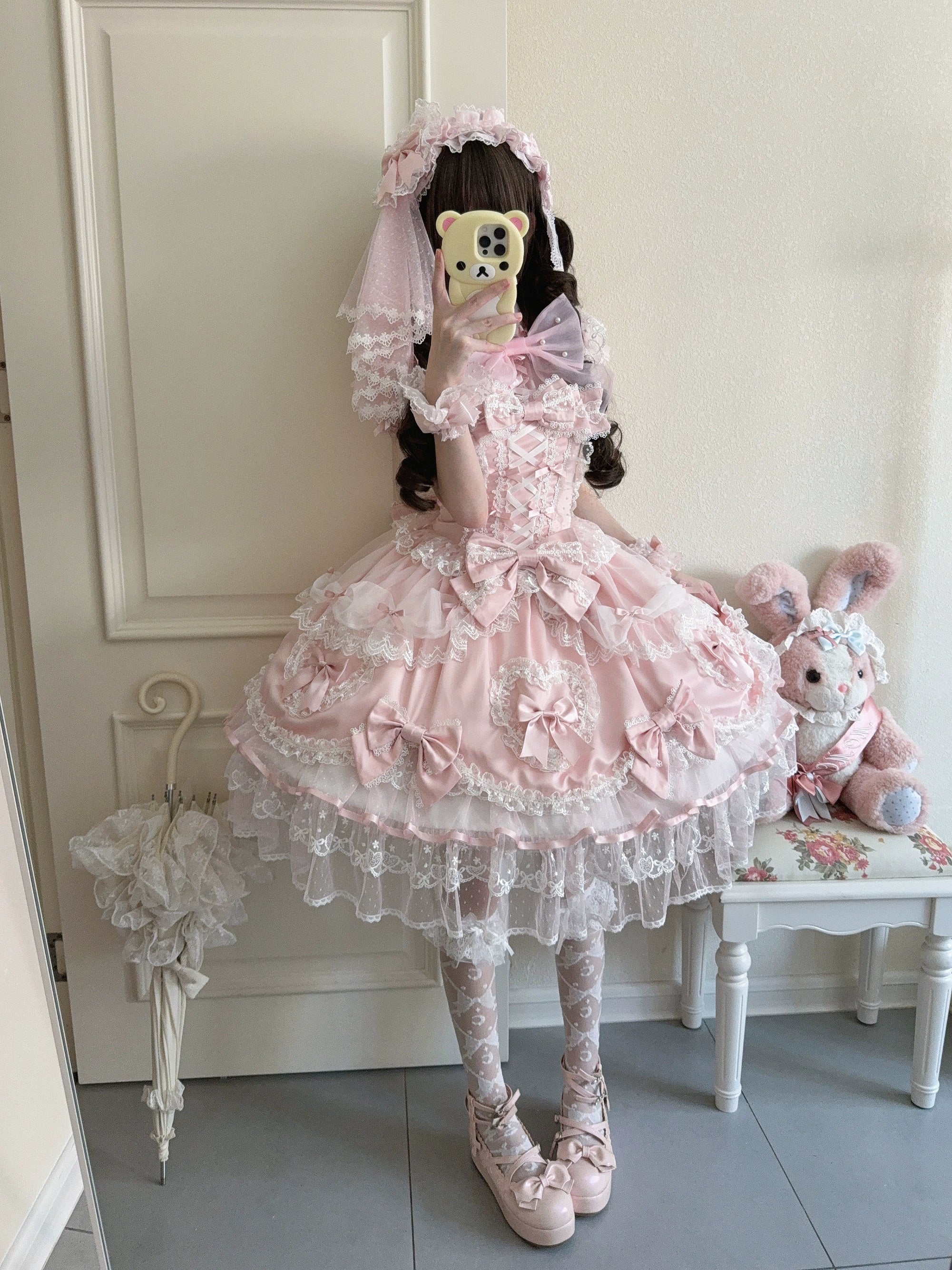 Velvet Sweetheart - Doll-like Sweet Lolita Jumper Dress, Bow Accents - Image 3