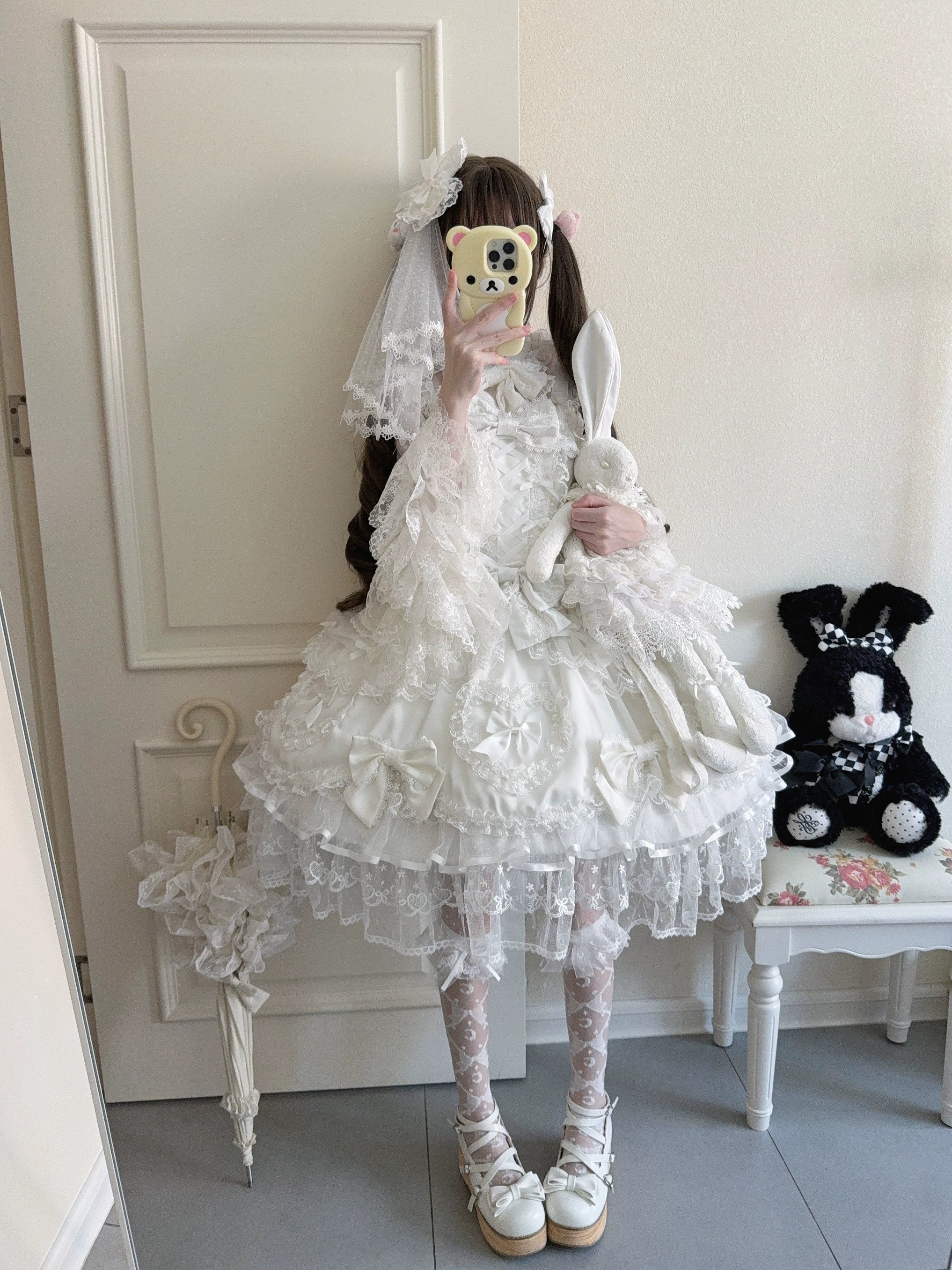 Velvet Sweetheart - Doll-like Sweet Lolita Jumper Dress, Bow Accents - Image 4