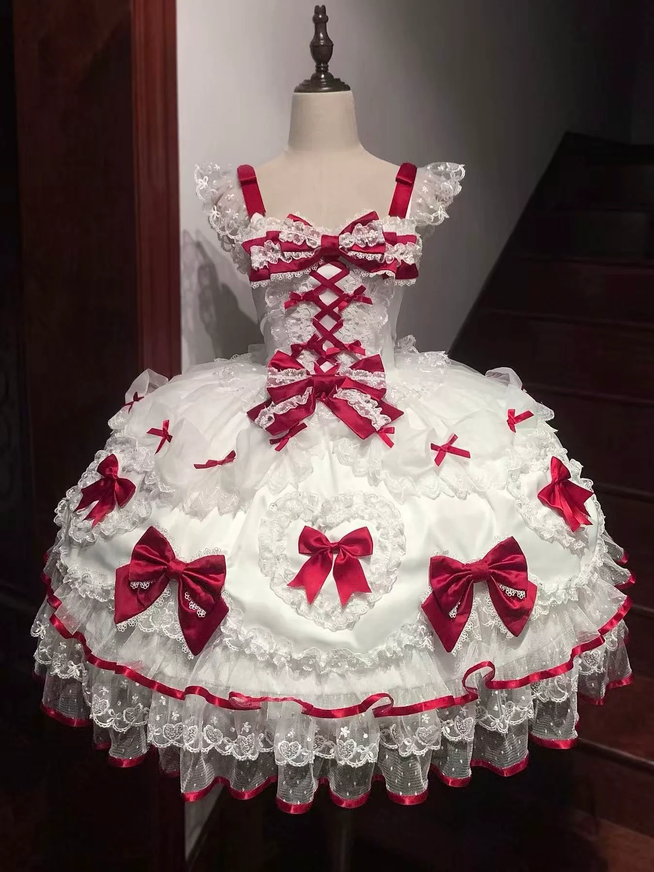 Velvet Sweetheart - Doll-like Sweet Lolita Jumper Dress, Bow Accents - Image 6