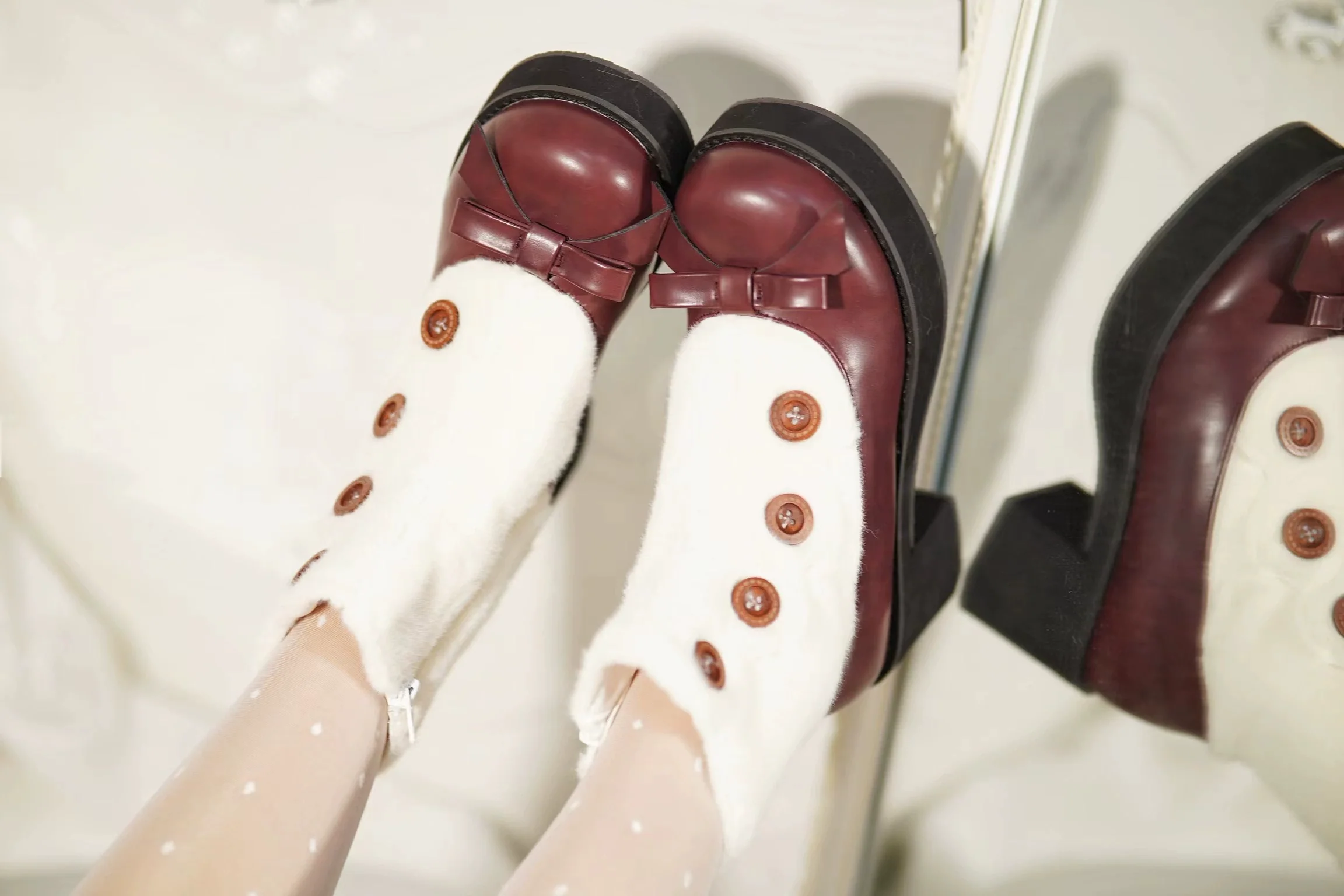 Dolly Doll - Winter Lolita Boots Fur Mary Jane Lolita Low Heel Shoes - Image 10