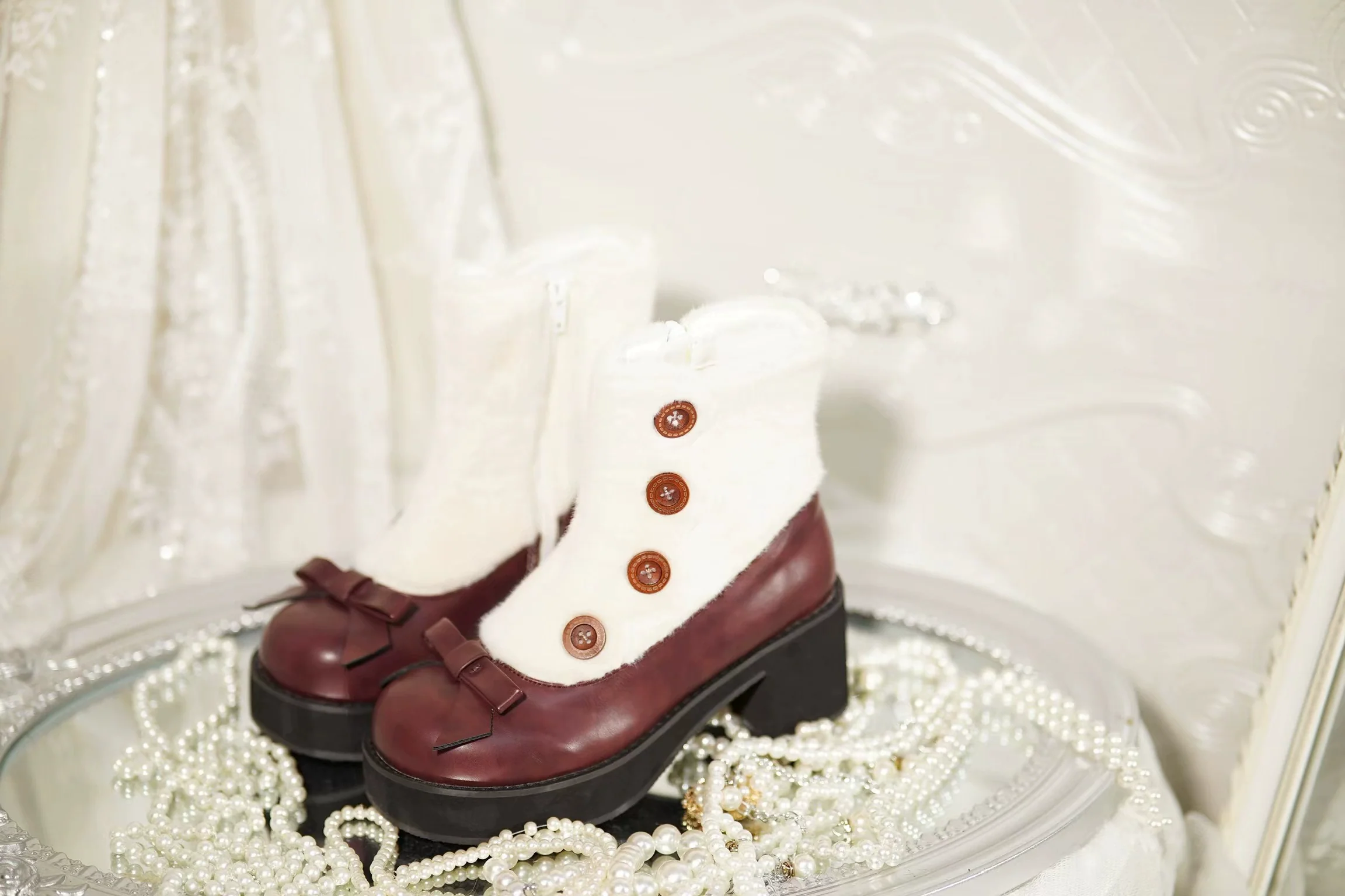 Dolly Doll - Winter Lolita Boots Fur Mary Jane Lolita Low Heel Shoes - Image 13