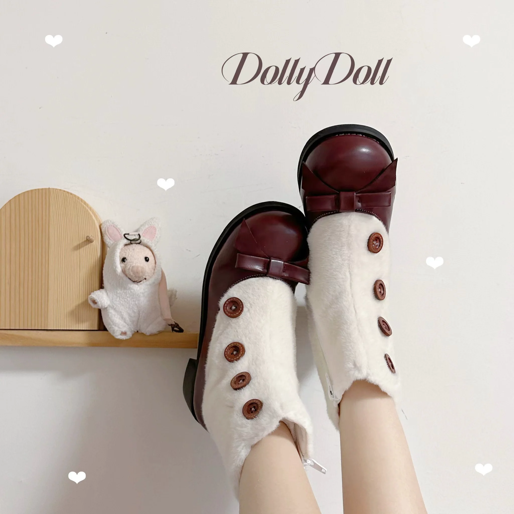 Dolly Doll - Winter Lolita Boots Fur Mary Jane Lolita Low Heel Shoes - Image 24
