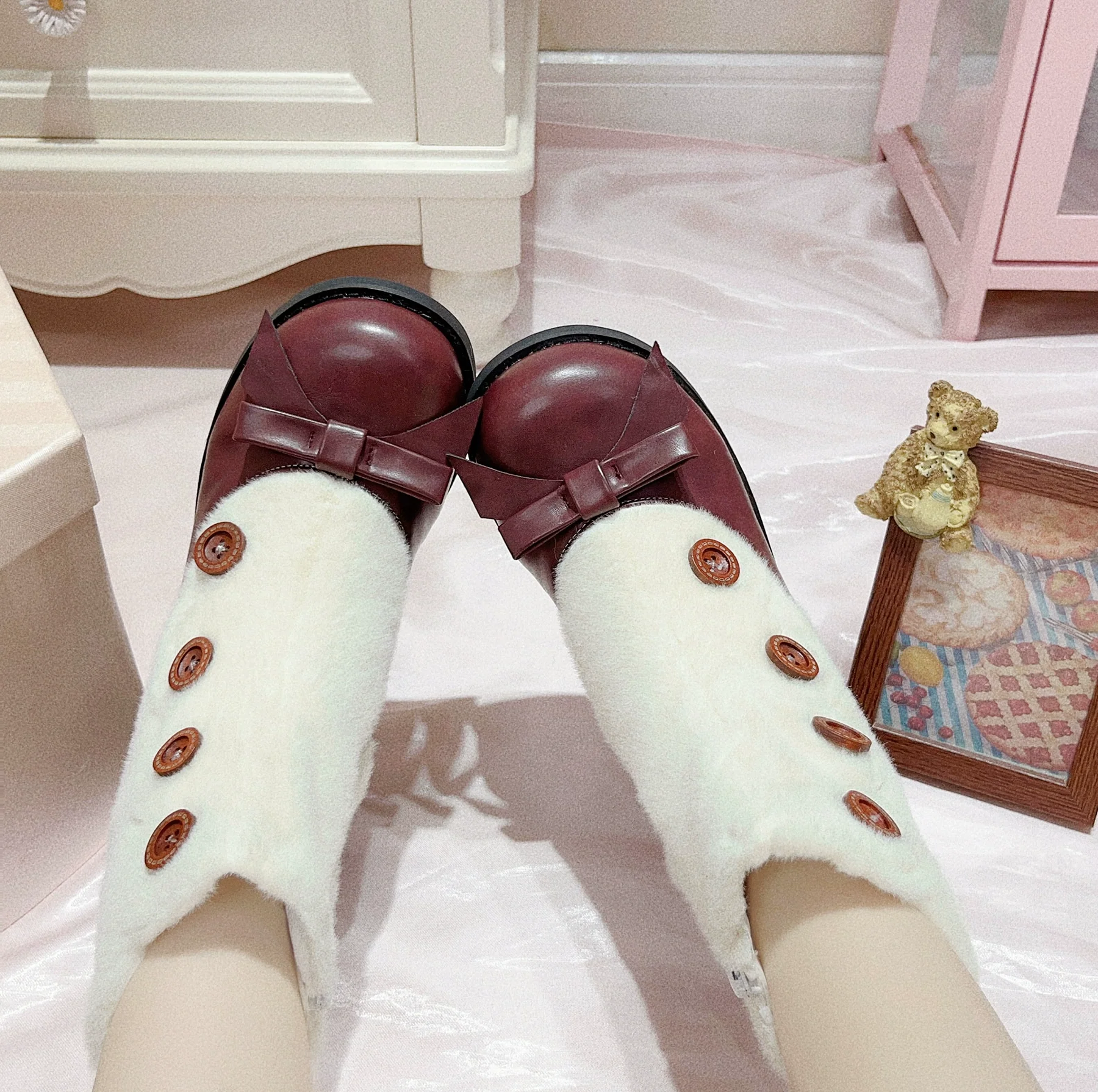 Dolly Doll - Winter Lolita Boots Fur Mary Jane Lolita Low Heel Shoes - Image 25