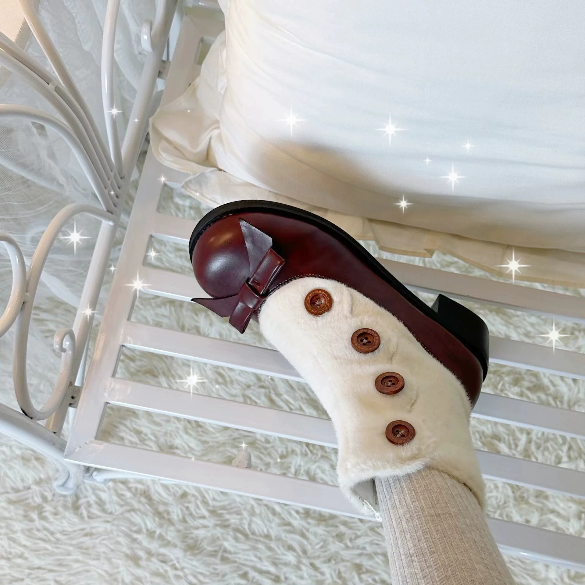 Dolly Doll - Winter Lolita Boots Fur Mary Jane Lolita Low Heel Shoes - Image 26