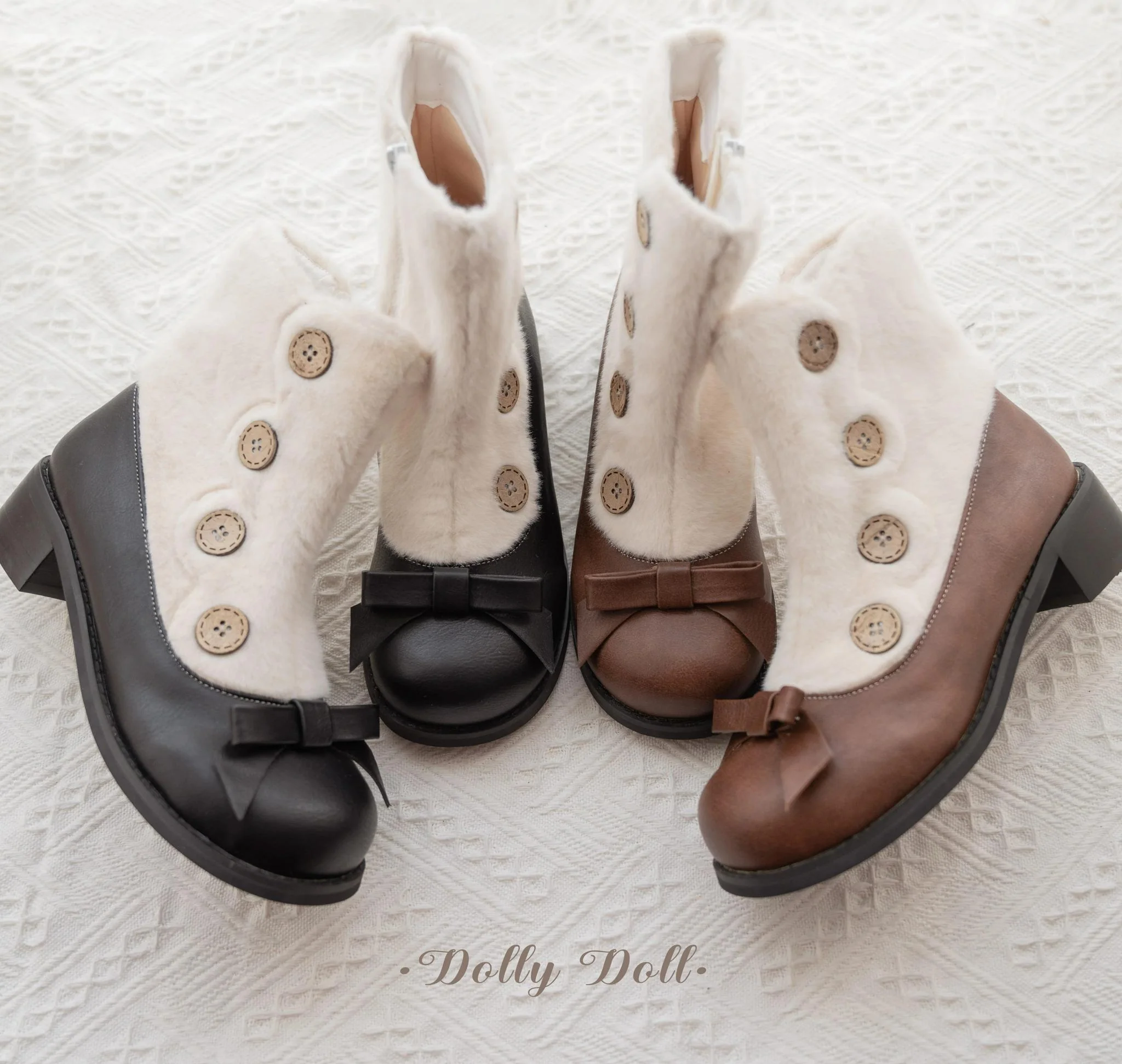 Dolly Doll - Winter Lolita Boots Fur Mary Jane Lolita Low Heel Shoes - Image 3