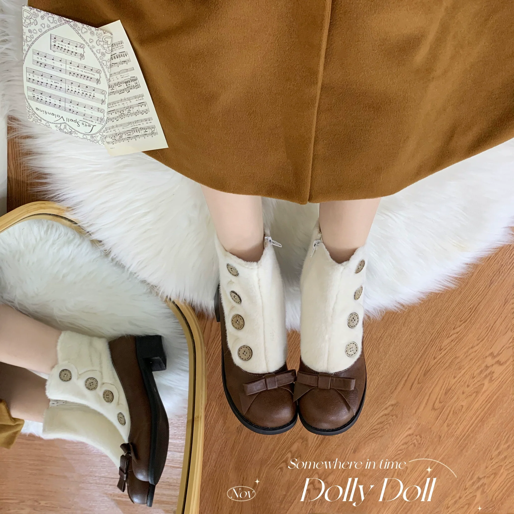 Dolly Doll - Winter Lolita Boots Fur Mary Jane Lolita Low Heel Shoes - Image 41