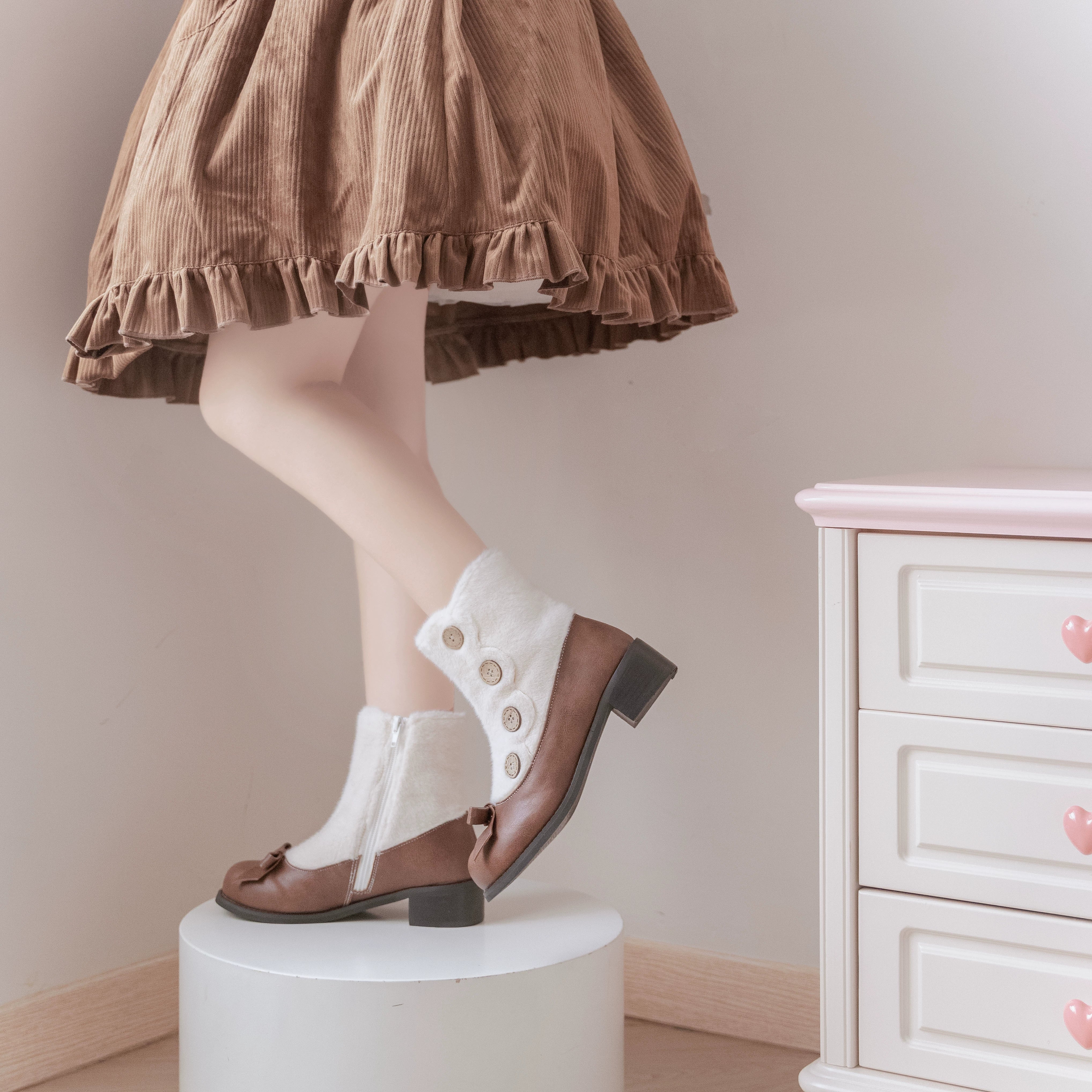 Dolly Doll - Winter Lolita Boots Fur Mary Jane Lolita Low Heel Shoes - Image 44