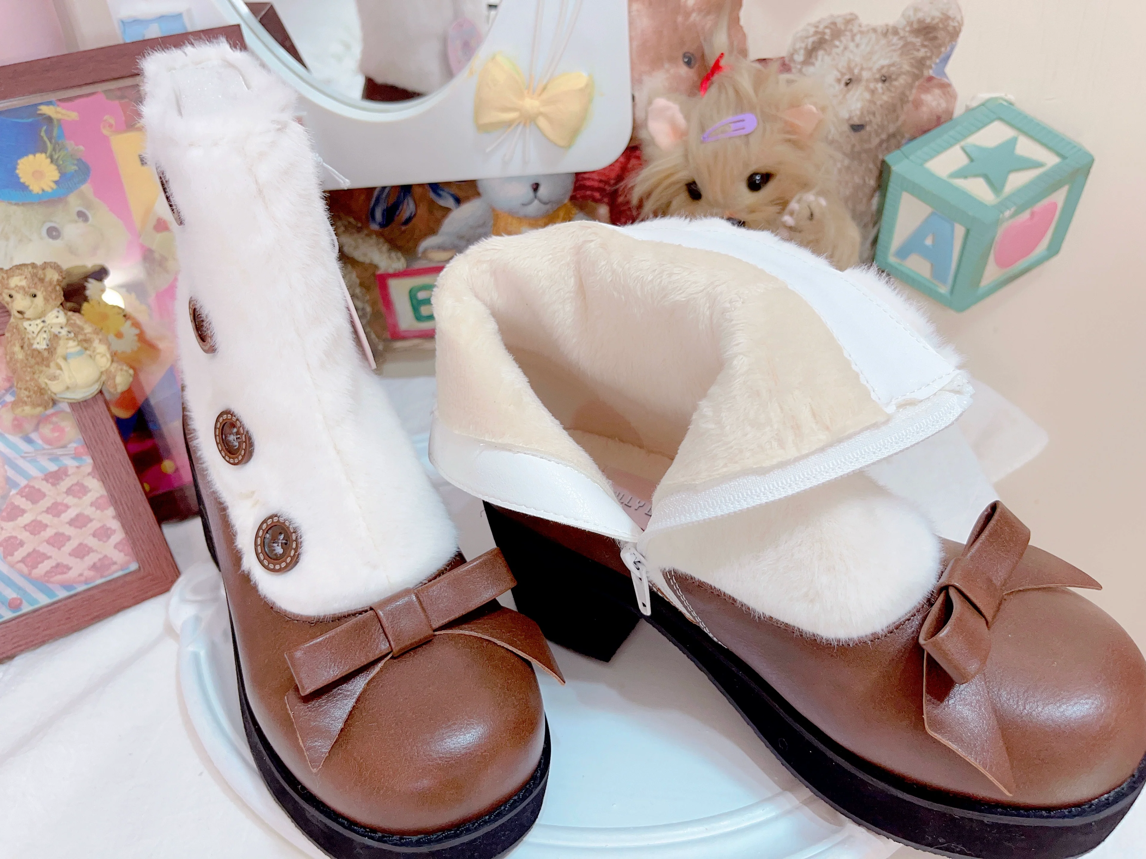 Dolly Doll - Winter Lolita Boots Fur Mary Jane Lolita Low Heel Shoes - Image 48