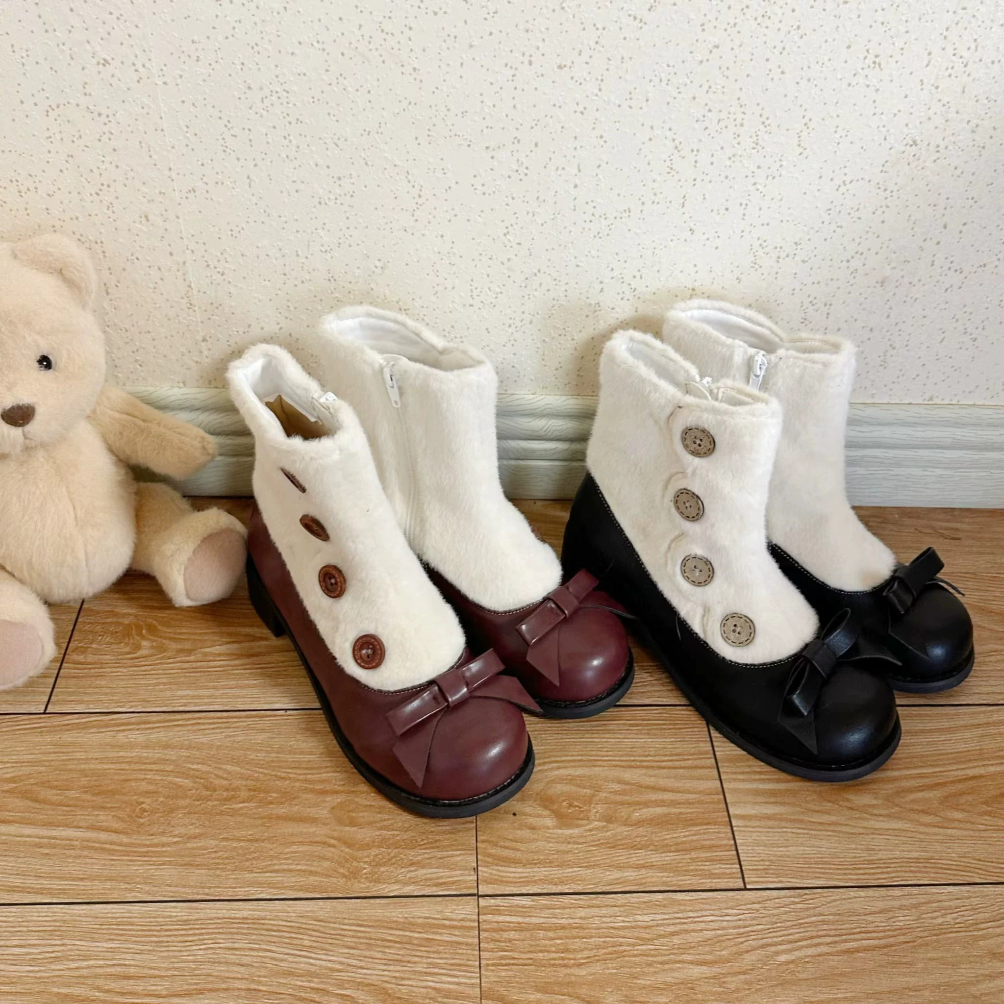Dolly Doll - Winter Lolita Boots Fur Mary Jane Lolita Low Heel Shoes - Image 5