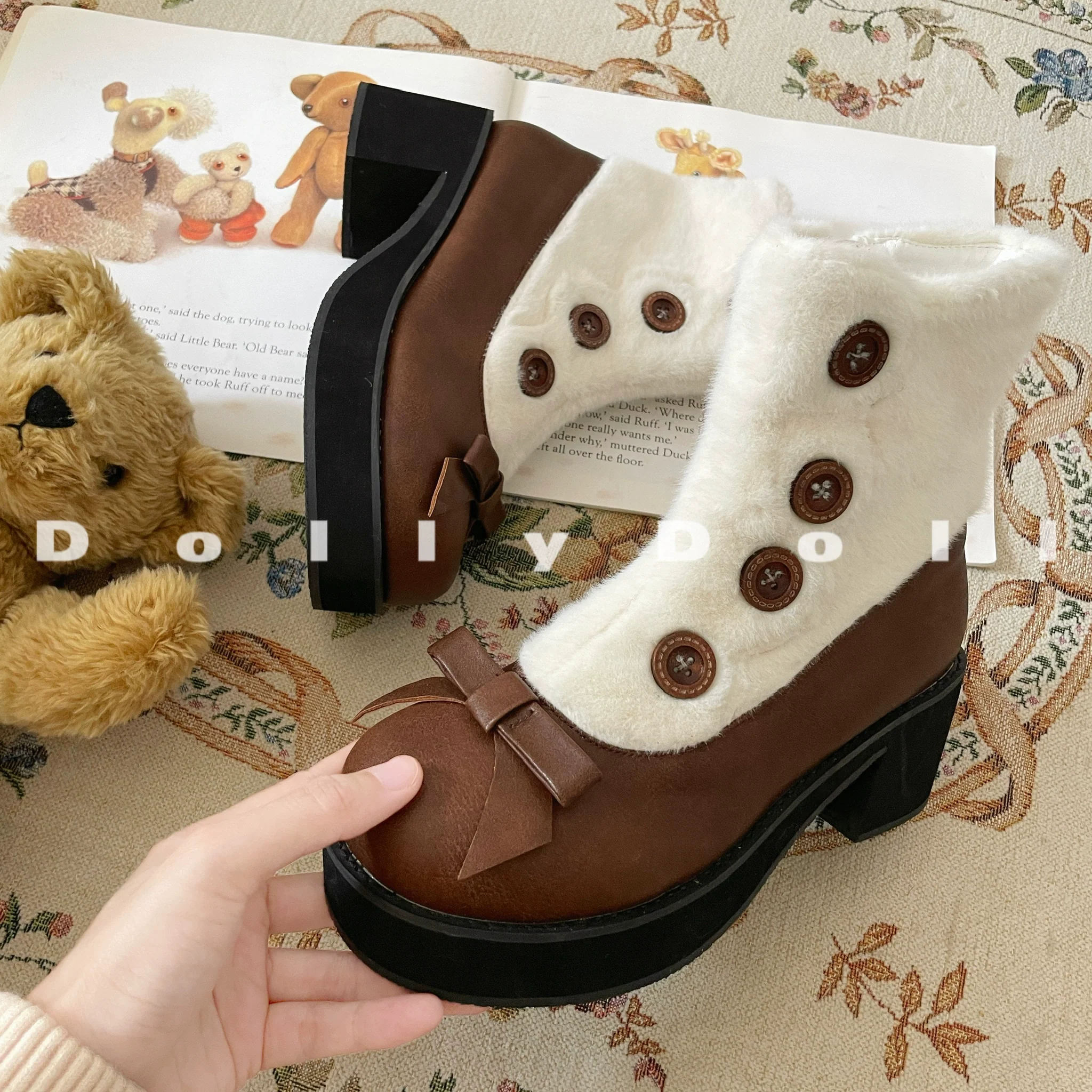 Dolly Doll - Winter Lolita Boots Fur Mary Jane Lolita Low Heel Shoes - Image 52
