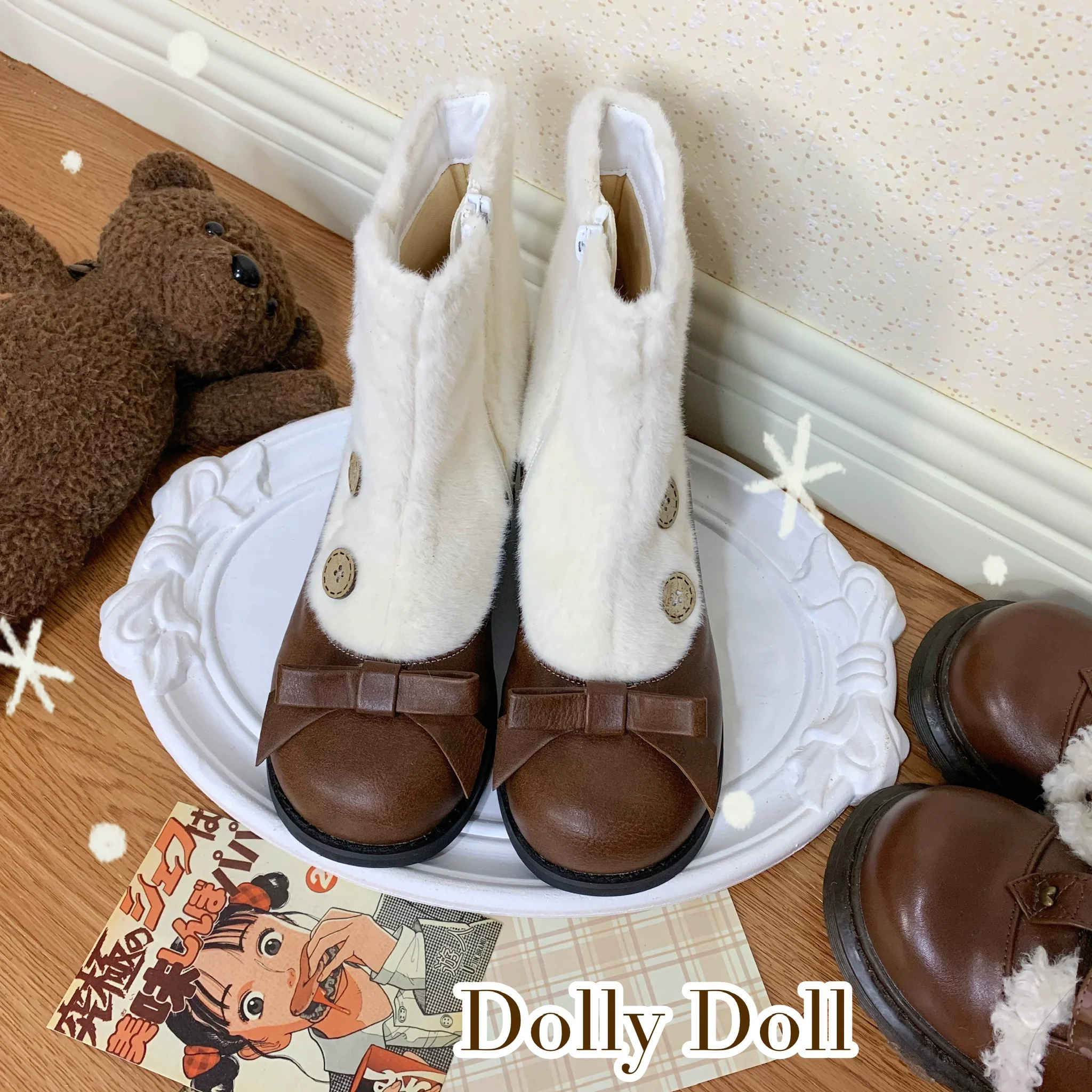 Dolly Doll - Winter Lolita Boots Fur Mary Jane Lolita Low Heel Shoes - Image 53