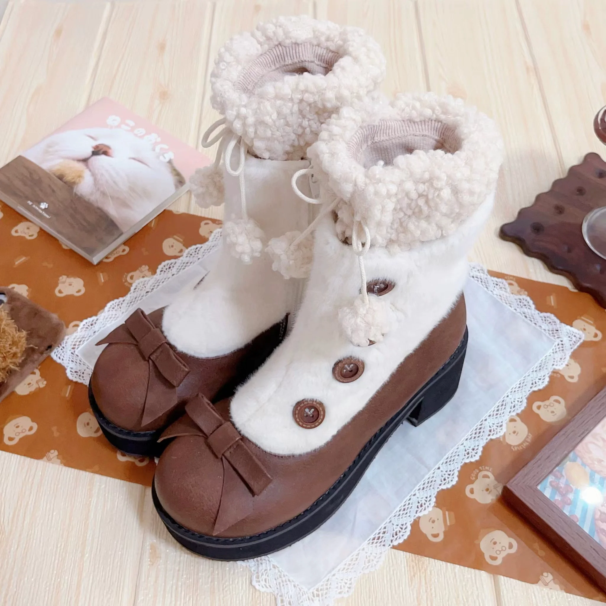 Dolly Doll - Winter Lolita Boots Fur Mary Jane Lolita Low Heel Shoes - Image 58
