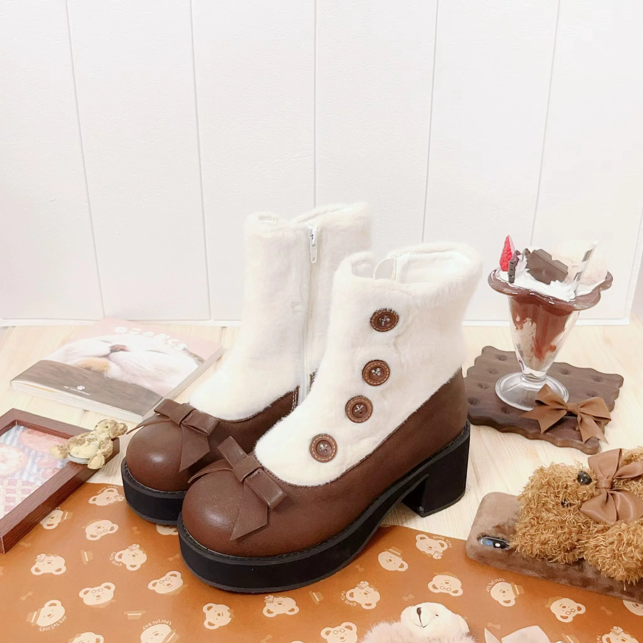 Dolly Doll - Winter Lolita Boots Fur Mary Jane Lolita Low Heel Shoes - Image 59