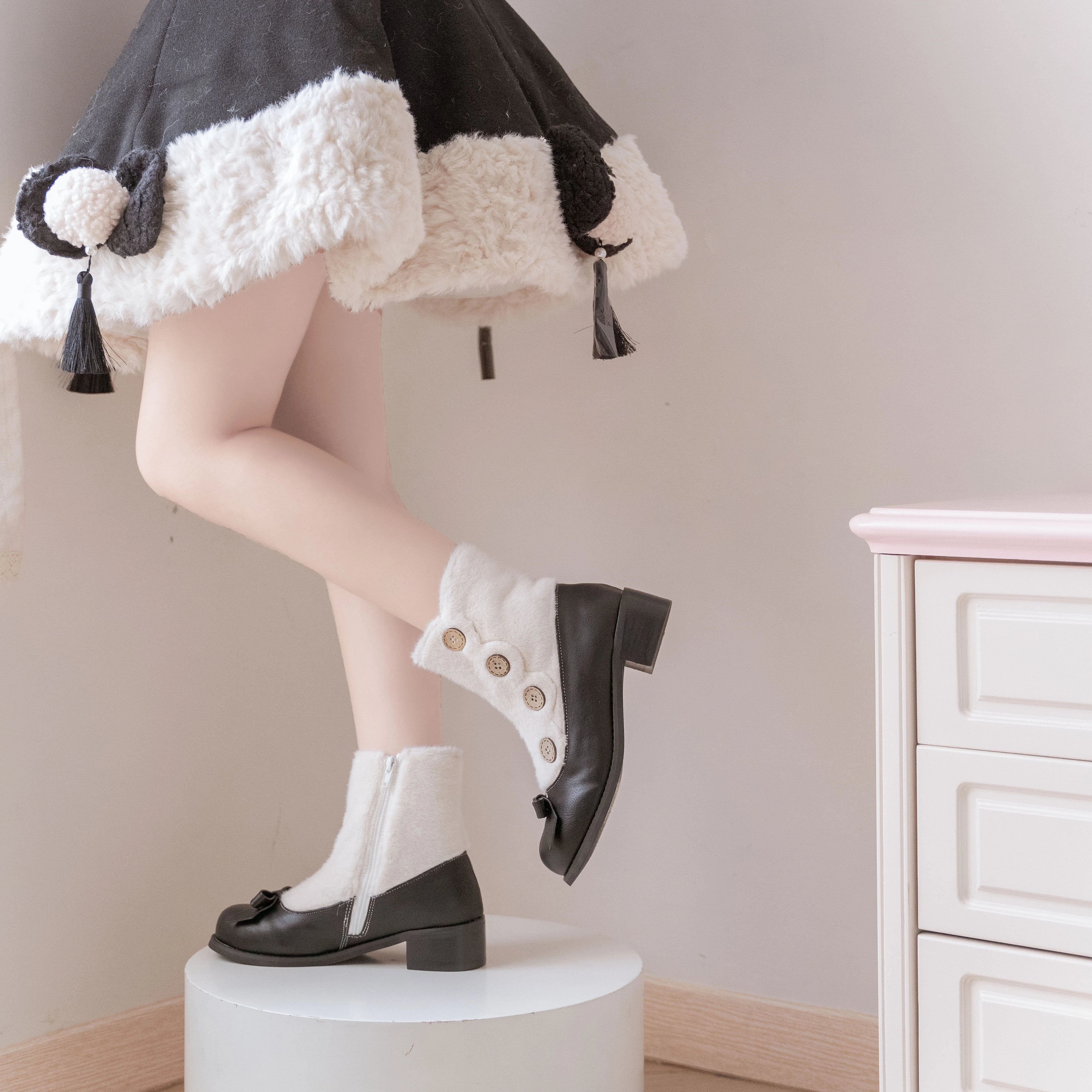 Dolly Doll - Winter Lolita Boots Fur Mary Jane Lolita Low Heel Shoes - Image 72