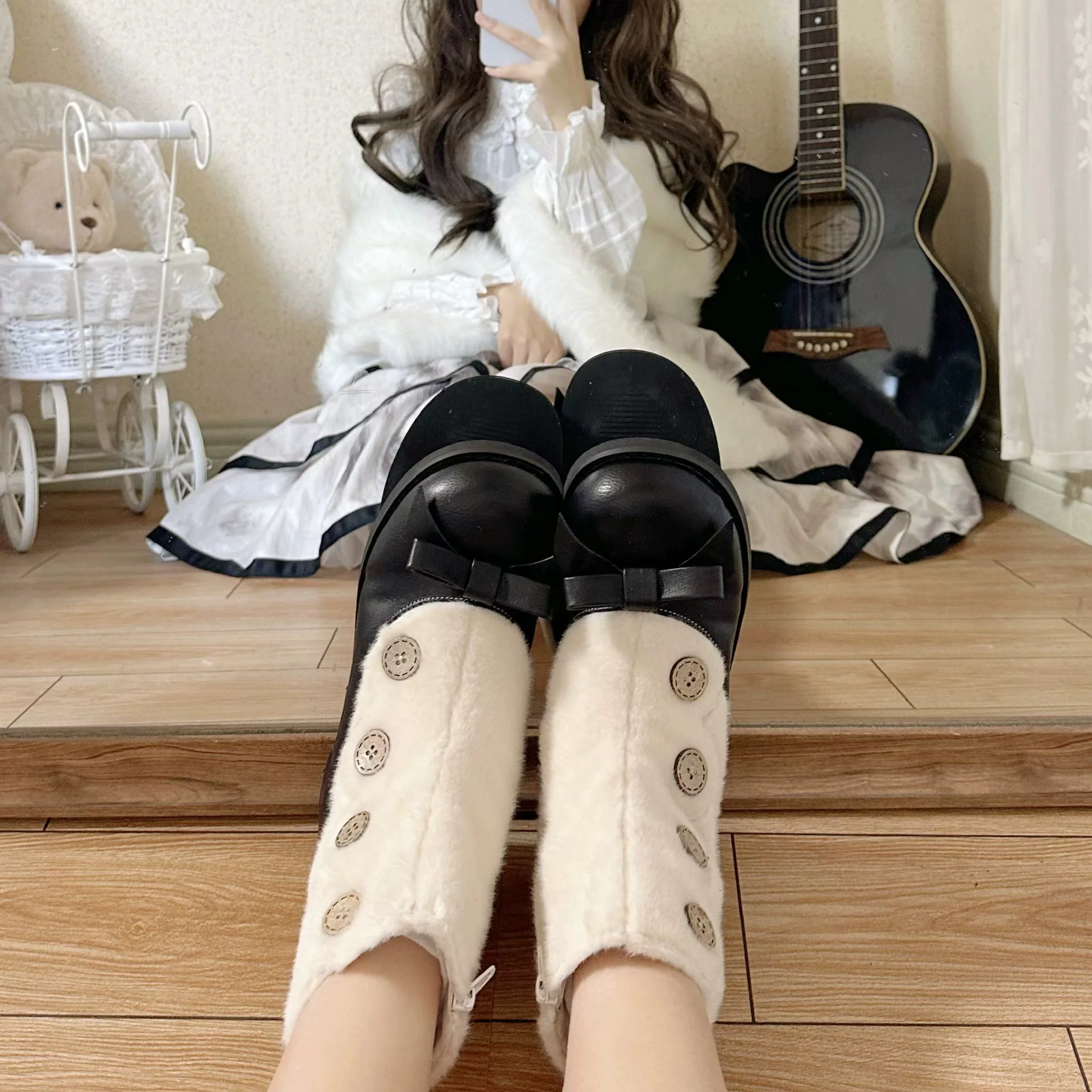 Dolly Doll - Winter Lolita Boots Fur Mary Jane Lolita Low Heel Shoes - Image 75
