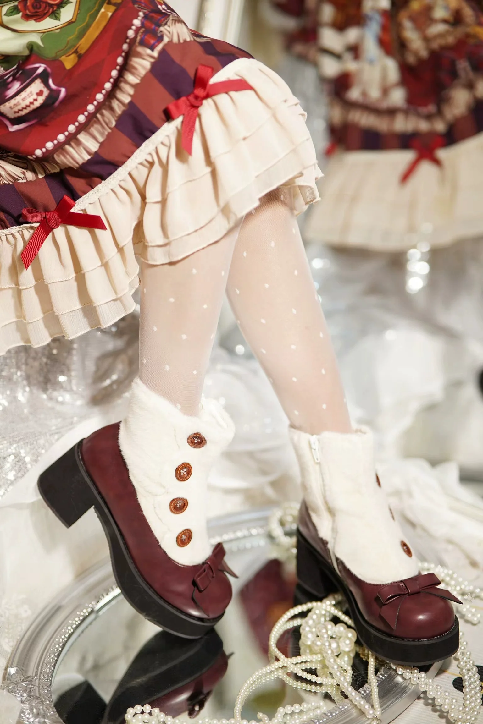 Dolly Doll - Winter Lolita Boots Fur Mary Jane Lolita Low Heel Shoes - Image 8