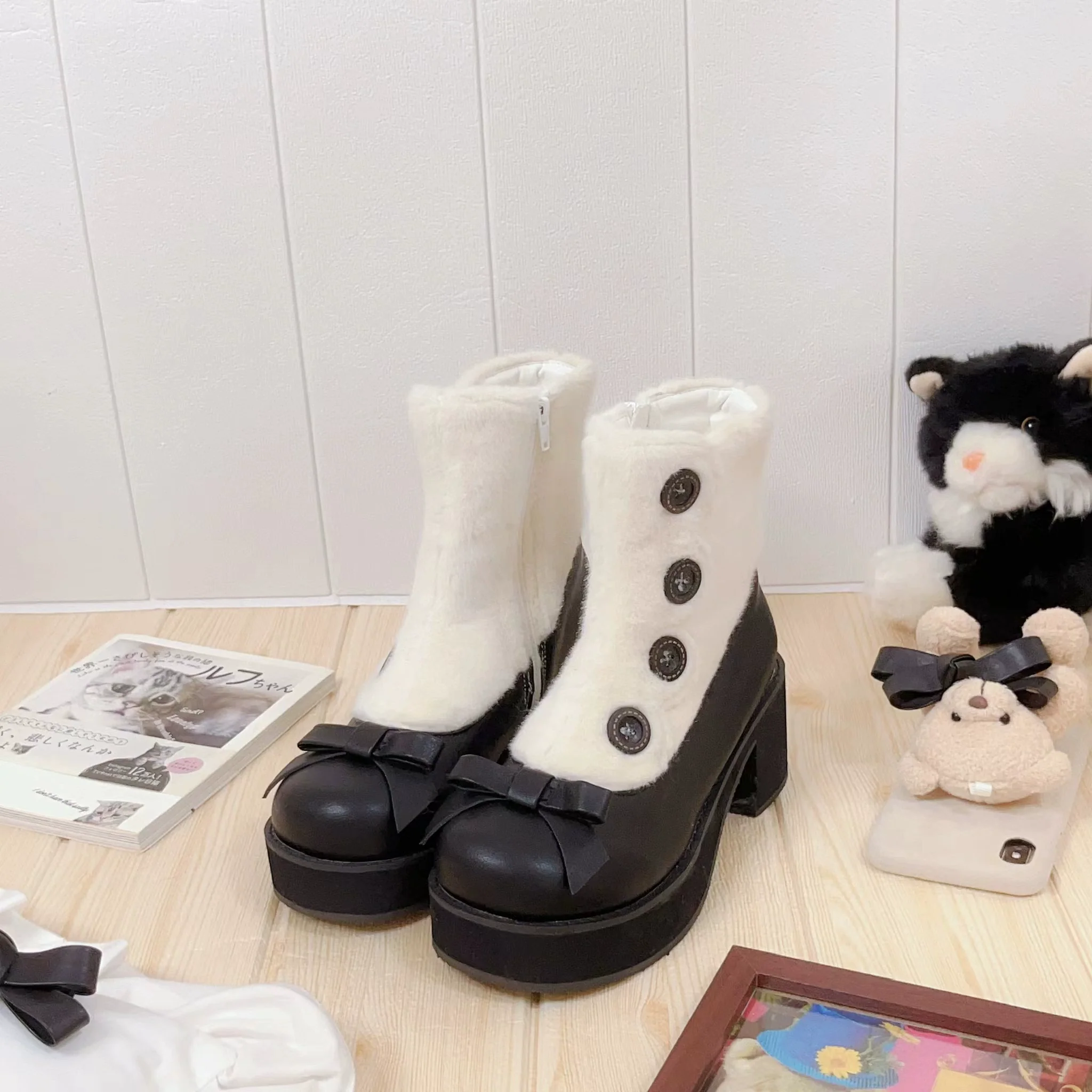 Dolly Doll - Winter Lolita Boots Fur Mary Jane Lolita Low Heel Shoes - Image 84