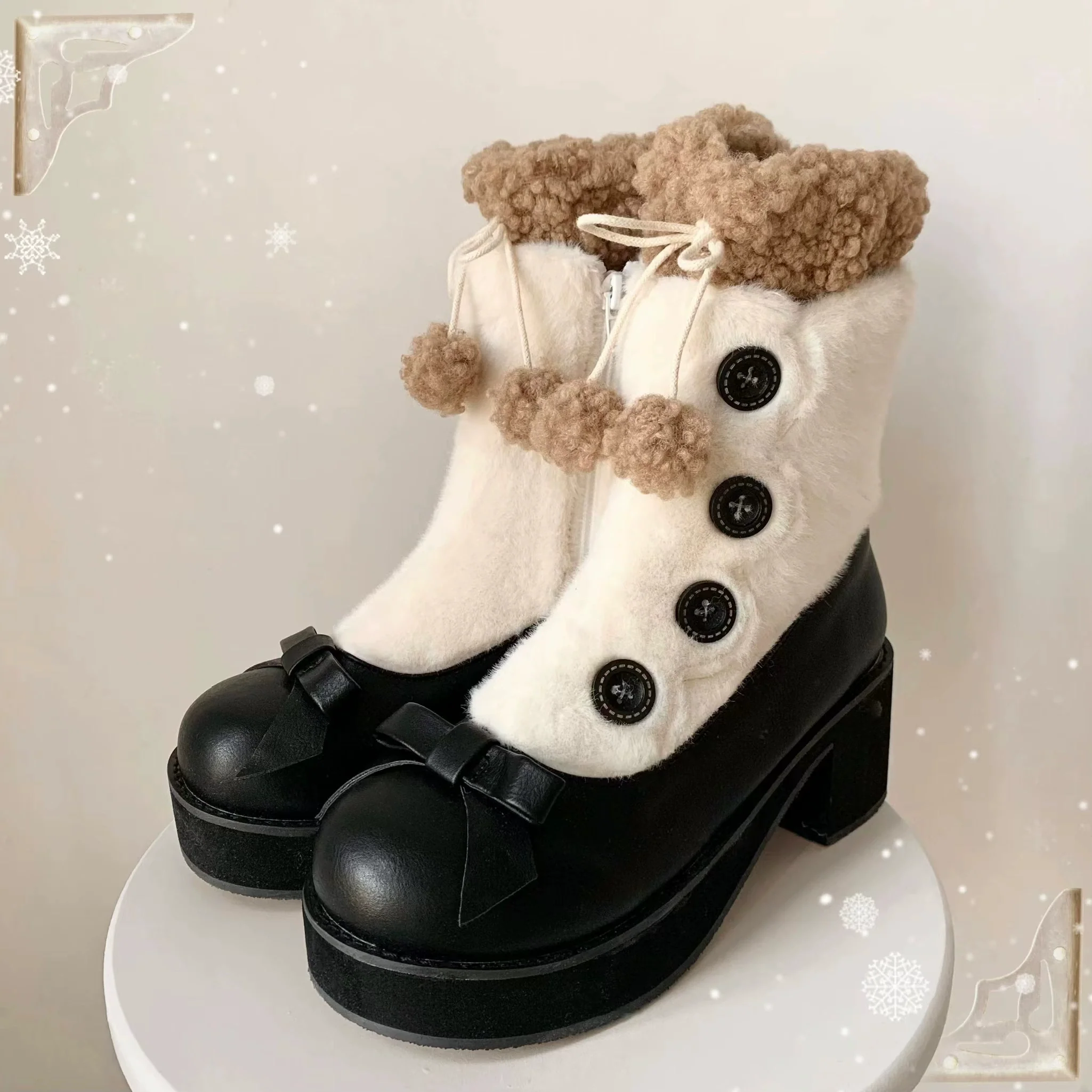 Dolly Doll - Winter Lolita Boots Fur Mary Jane Lolita Low Heel Shoes - Image 87