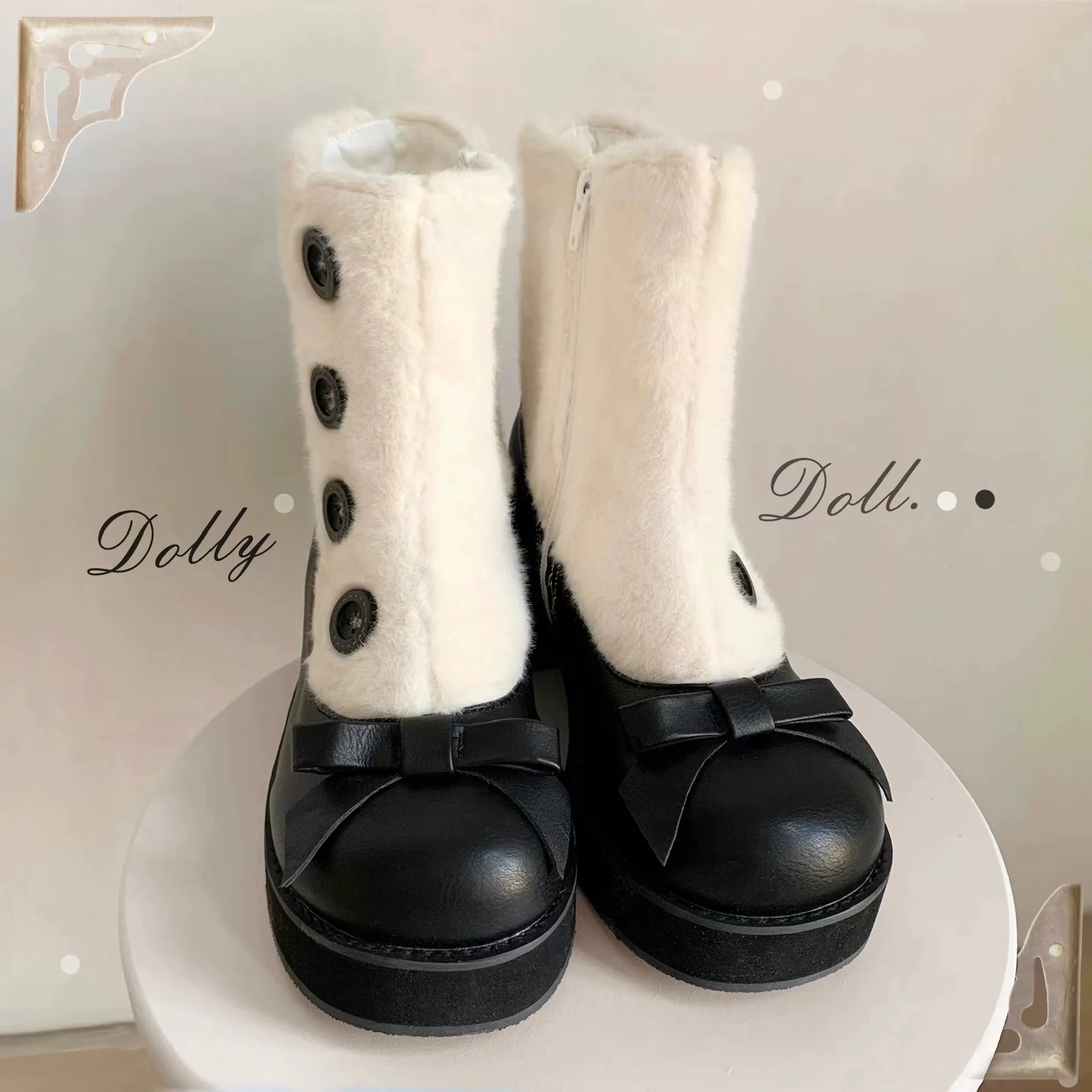 Dolly Doll - Winter Lolita Boots Fur Mary Jane Lolita Low Heel Shoes - Image 88