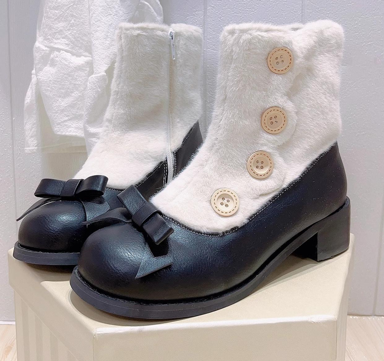 Dolly Doll - Winter Lolita Boots Fur Mary Jane Lolita Low Heel Shoes - Image 89