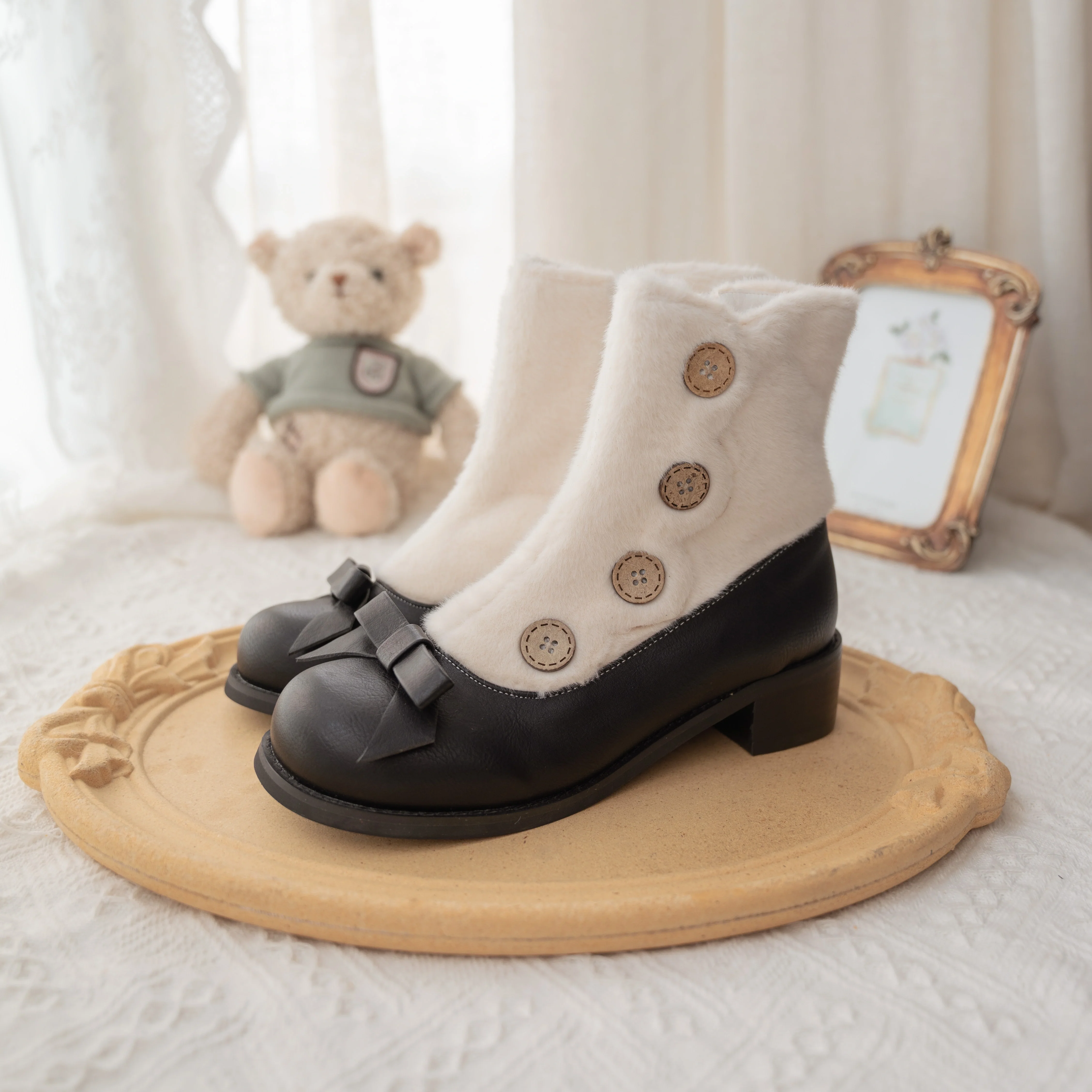 Dolly Doll - Winter Lolita Boots Fur Mary Jane Lolita Low Heel Shoes - Image 91