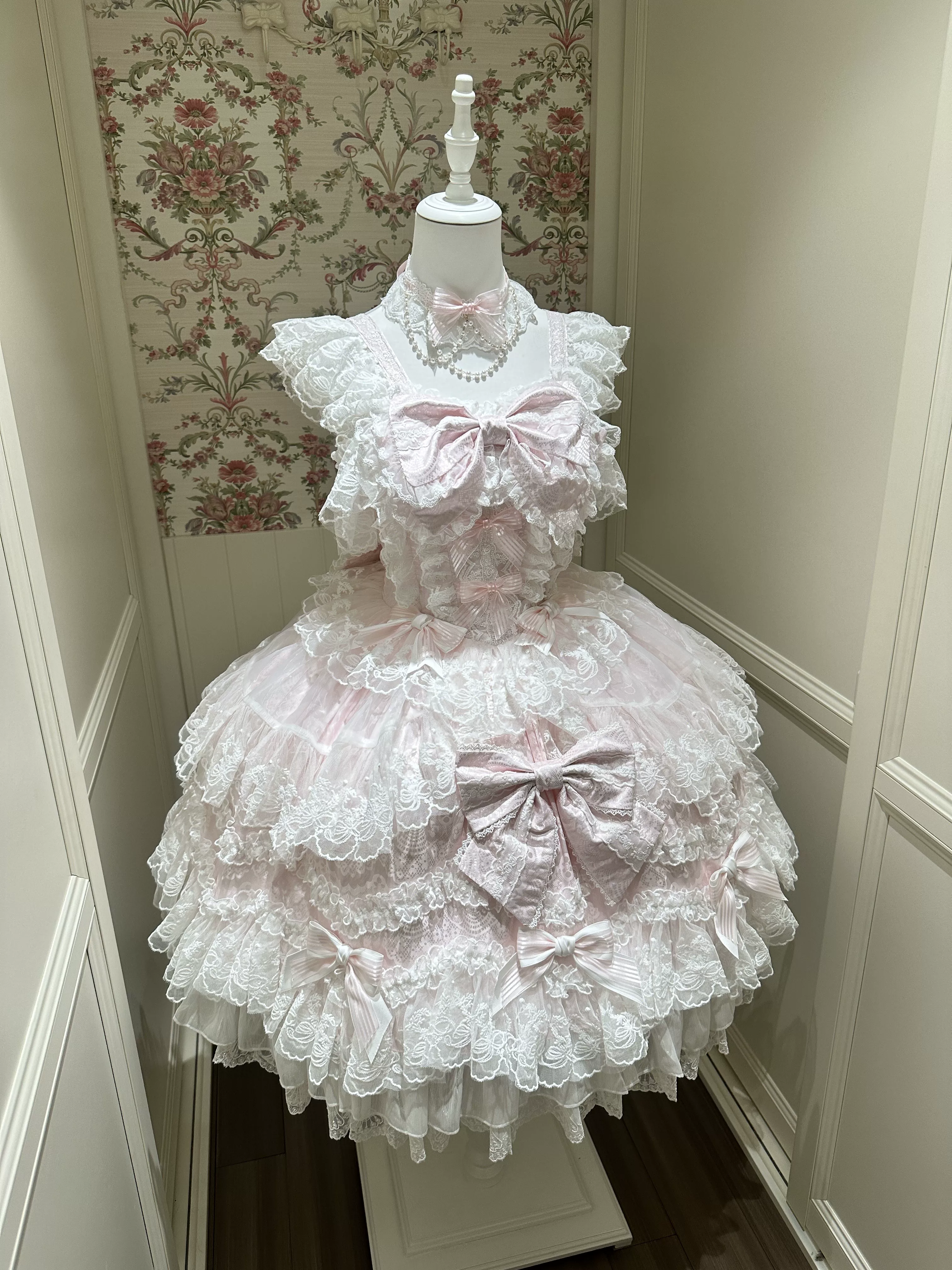 Sakura Blossom Dream - Dreamy Sweet Lolita JSK Dress, Abundant Lace & Bows - Image 14