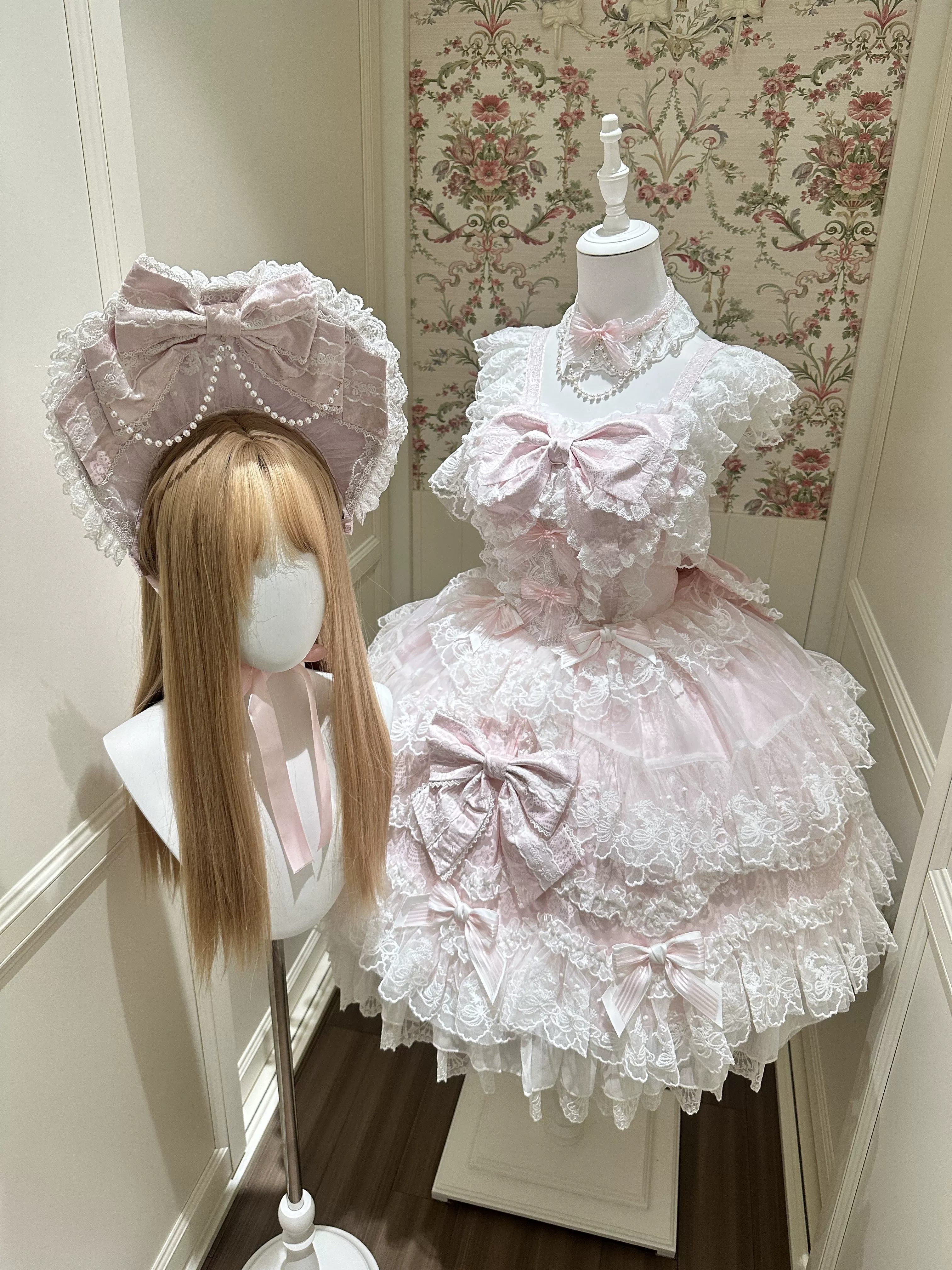 Sakura Blossom Dream - Dreamy Sweet Lolita JSK Dress, Abundant Lace & Bows - Image 15