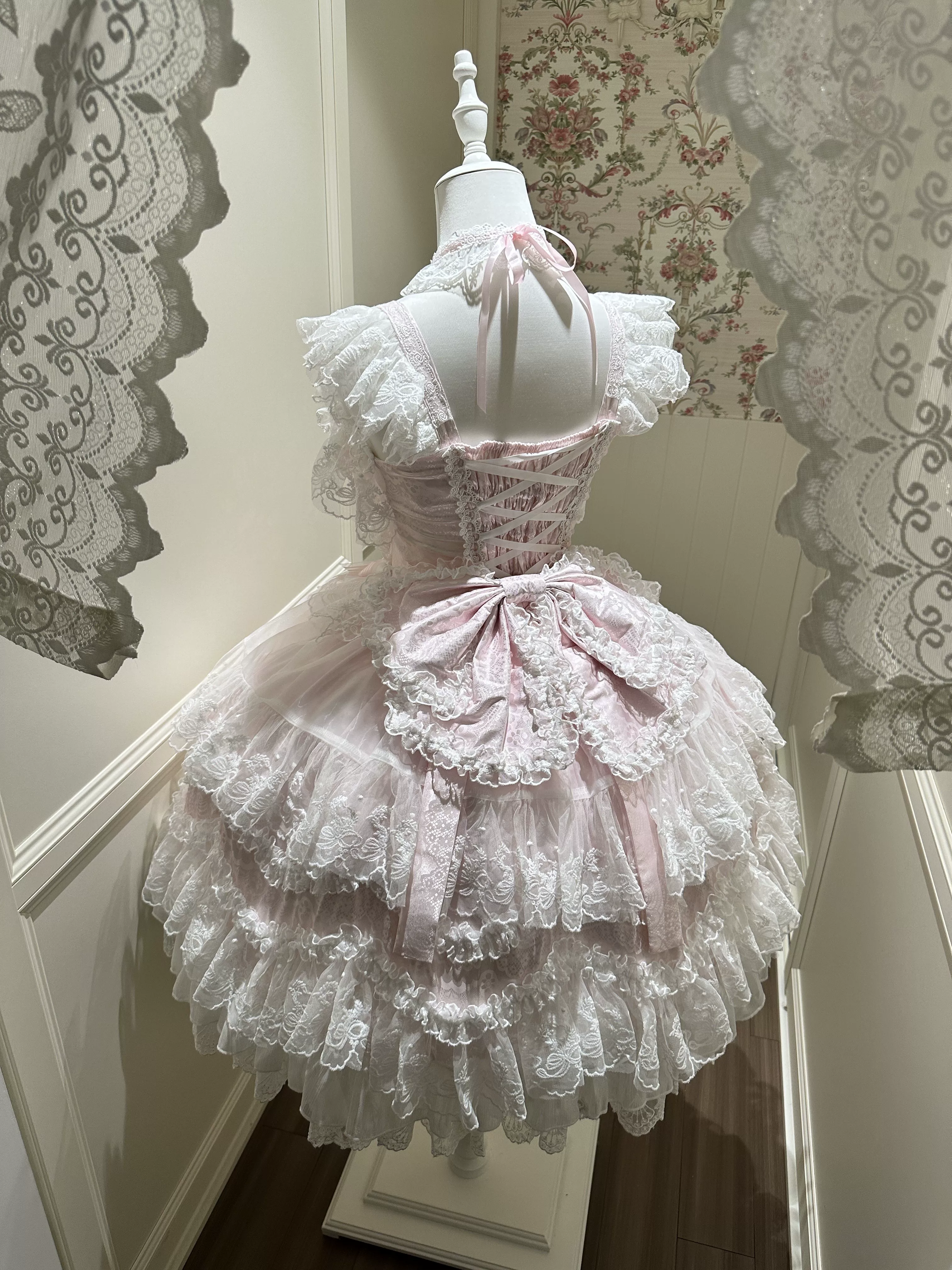 Sakura Blossom Dream - Dreamy Sweet Lolita JSK Dress, Abundant Lace & Bows - Image 16