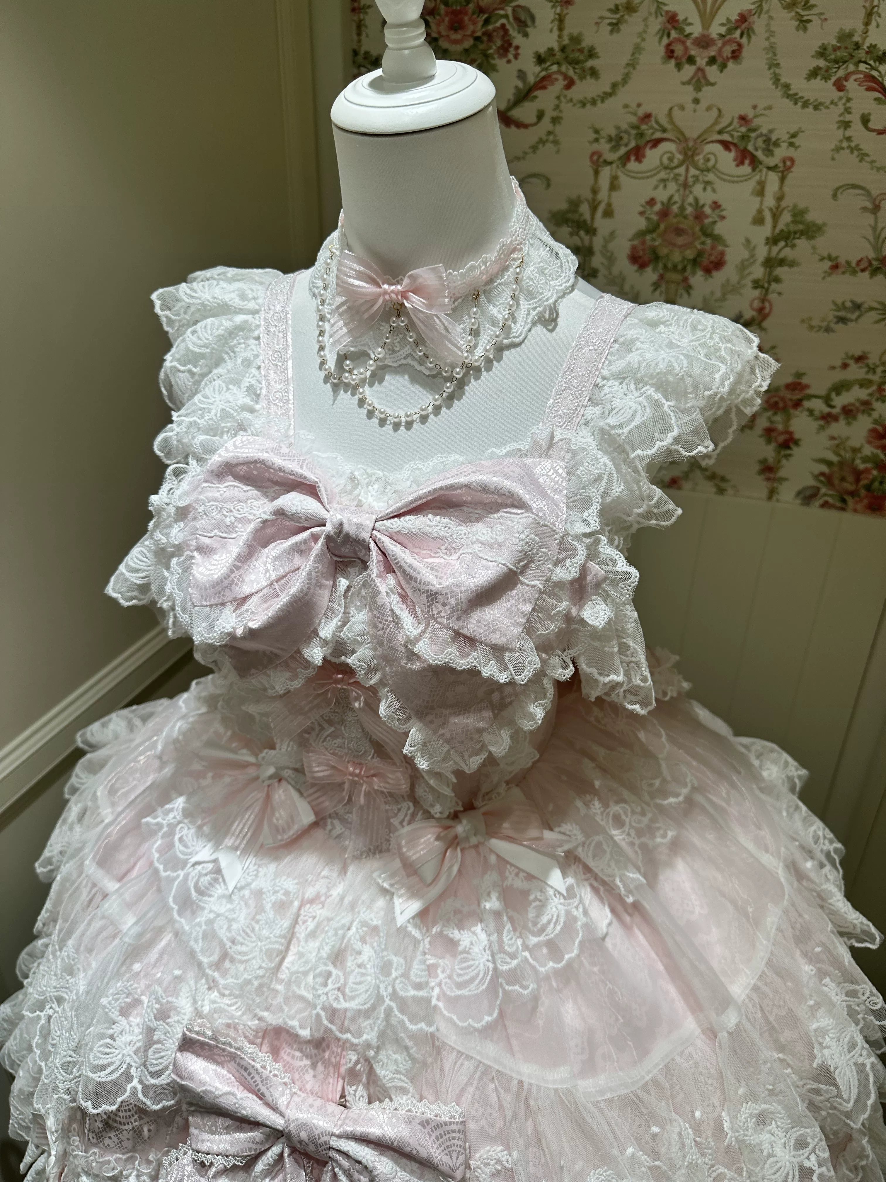 Sakura Blossom Dream - Dreamy Sweet Lolita JSK Dress, Abundant Lace & Bows - Image 19