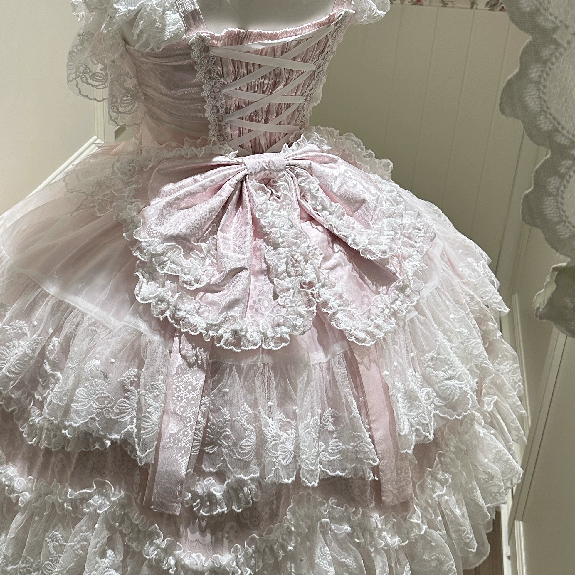 Sakura Blossom Dream - Dreamy Sweet Lolita JSK Dress, Abundant Lace & Bows - Image 20