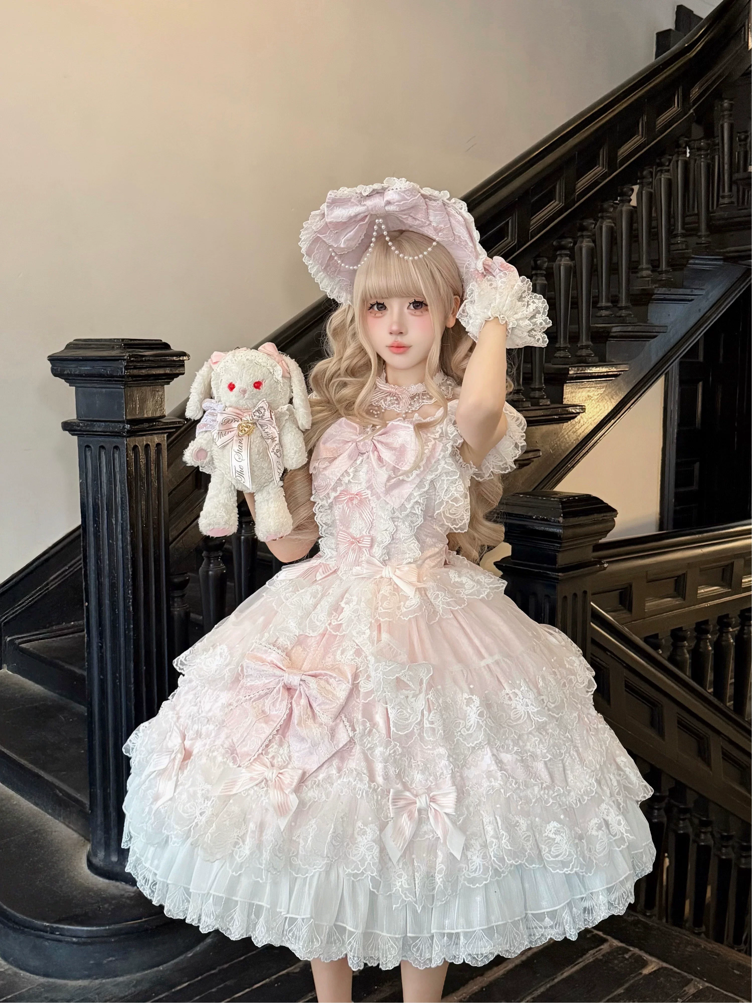 Sakura Blossom Dream - Dreamy Sweet Lolita JSK Dress, Abundant Lace & Bows - Image 3