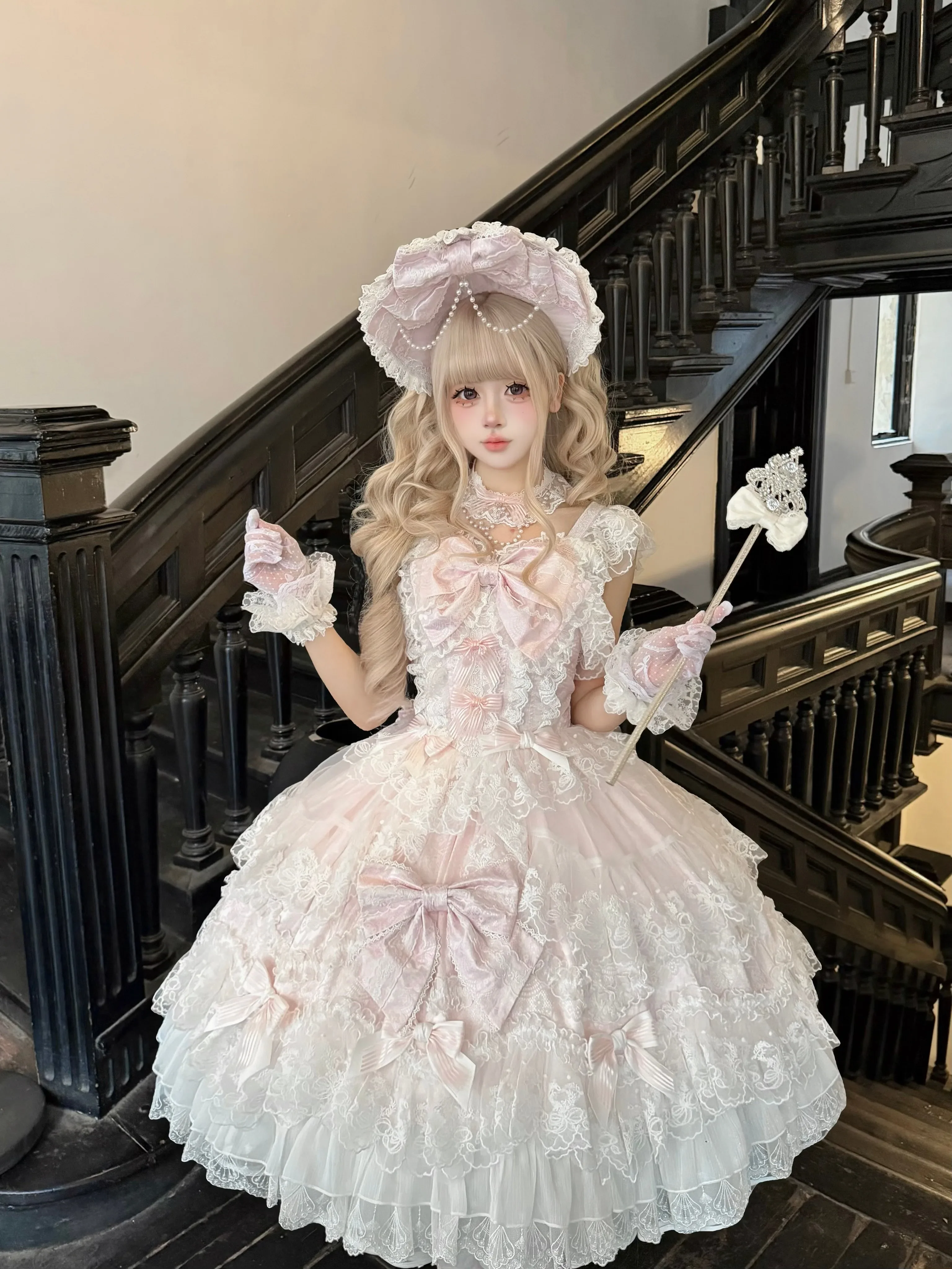Sakura Blossom Dream - Dreamy Sweet Lolita JSK Dress, Abundant Lace & Bows - Image 4