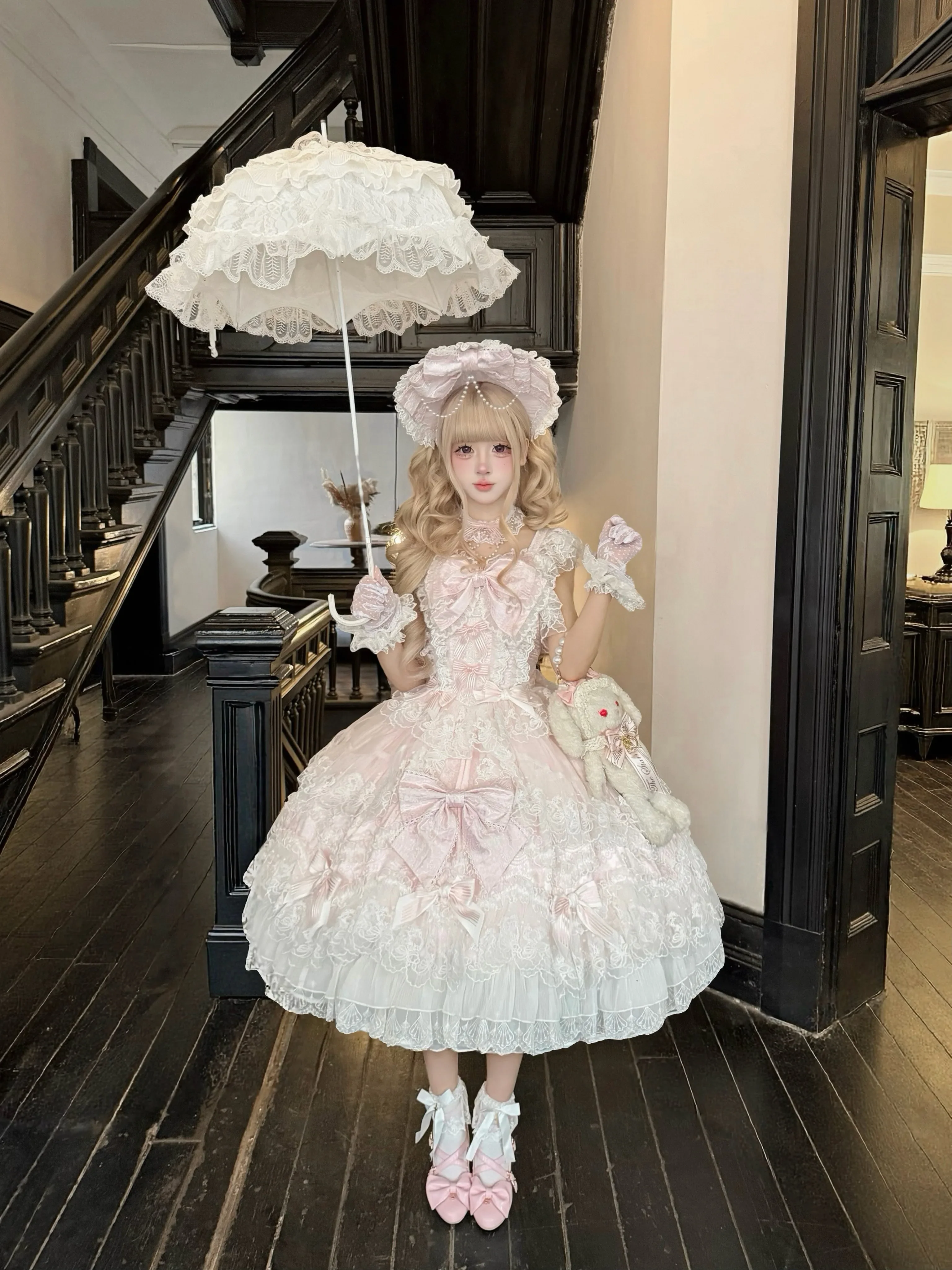 Sakura Blossom Dream - Dreamy Sweet Lolita JSK Dress, Abundant Lace & Bows - Image 5