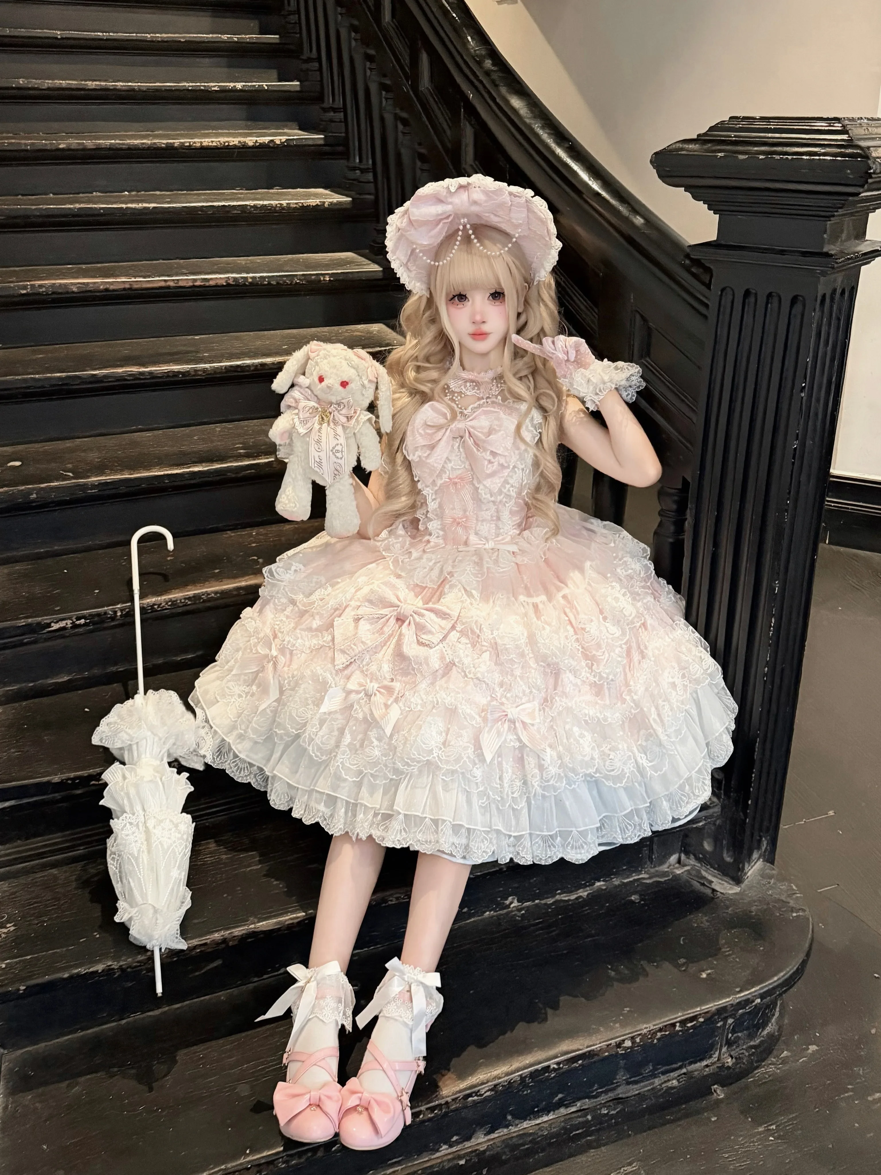 Sakura Blossom Dream - Dreamy Sweet Lolita JSK Dress, Abundant Lace & Bows - Image 7