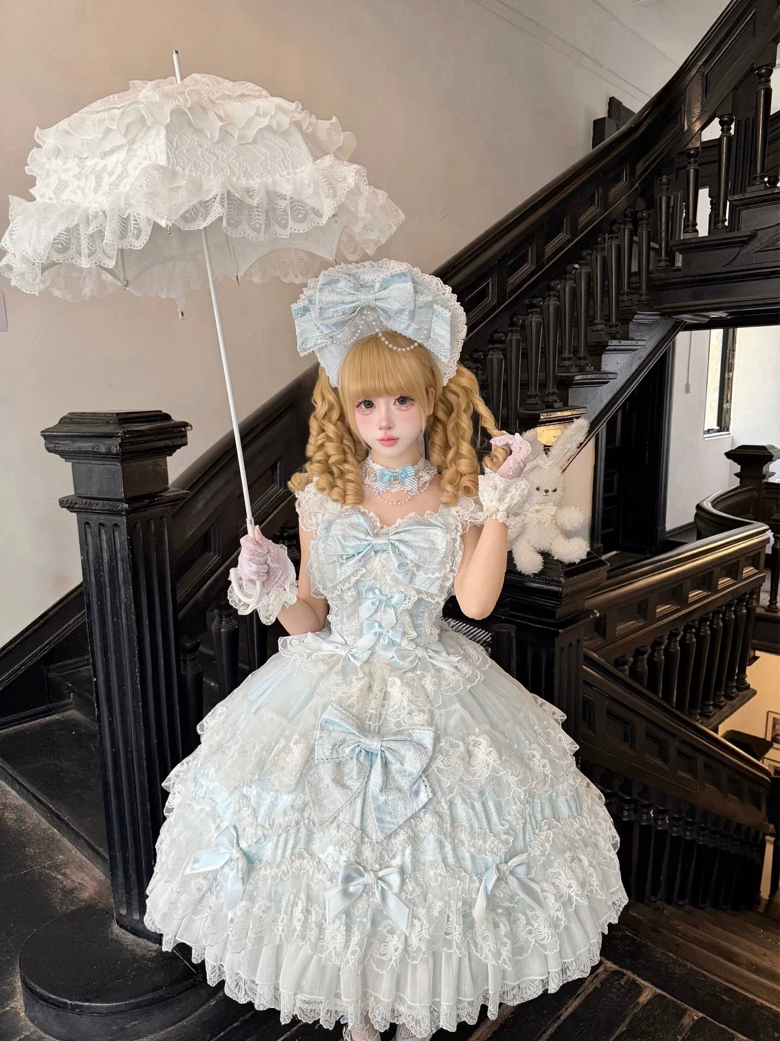 Sakura Blossom Dream - Dreamy Sweet Lolita JSK Dress, Abundant Lace & Bows - Image 9