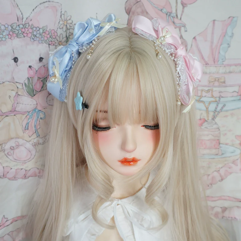 Sweet Lolita Layerd Bow Hair Clip, Pearl Accents - Image 2