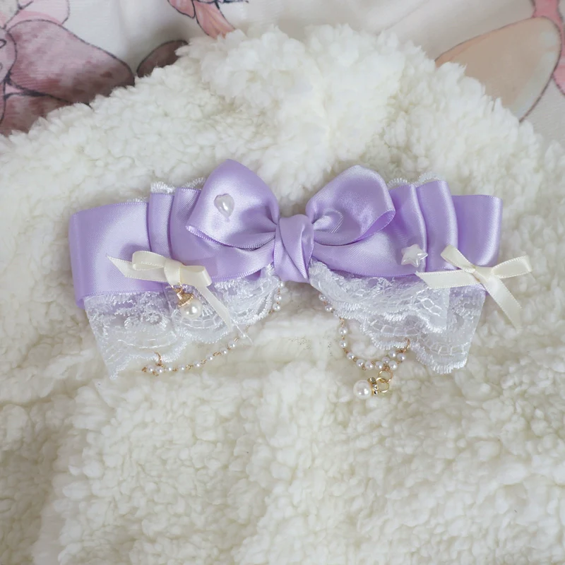 Sweet Lolita Layerd Bow Hair Clip, Pearl Accents - Image 3