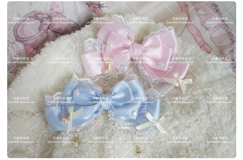 Sweet Lolita Layerd Bow Hair Clip, Pearl Accents - Image 5