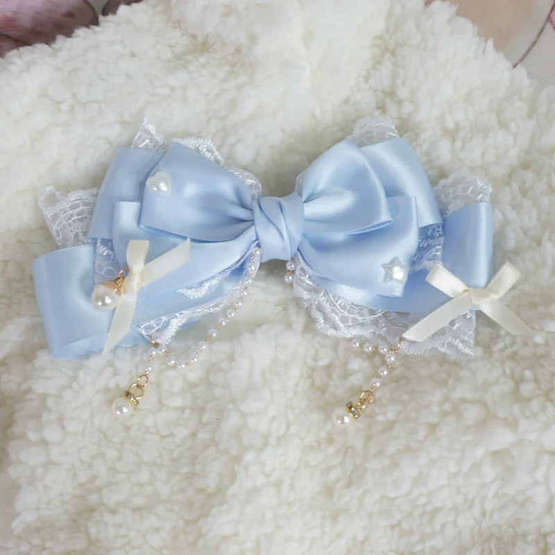 Sweet Lolita Layerd Bow Hair Clip, Pearl Accents - Image 6