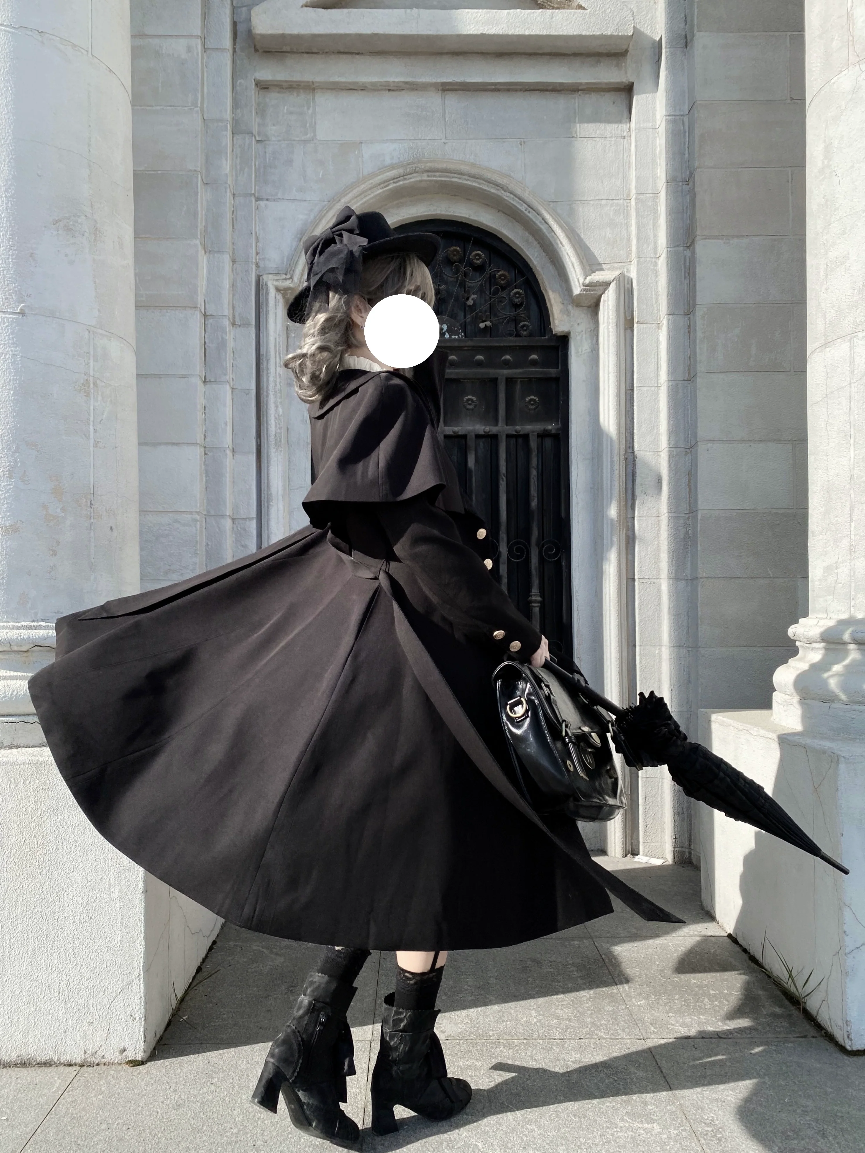 Rich Heiress - Elegant Black Lolita Coat with Detachable Cape - Image 2