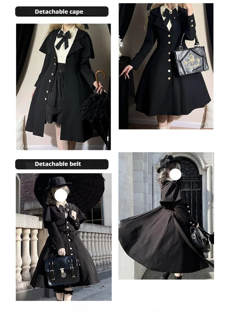 Rich Heiress - Elegant Black Lolita Coat with Detachable Cape - Image 7