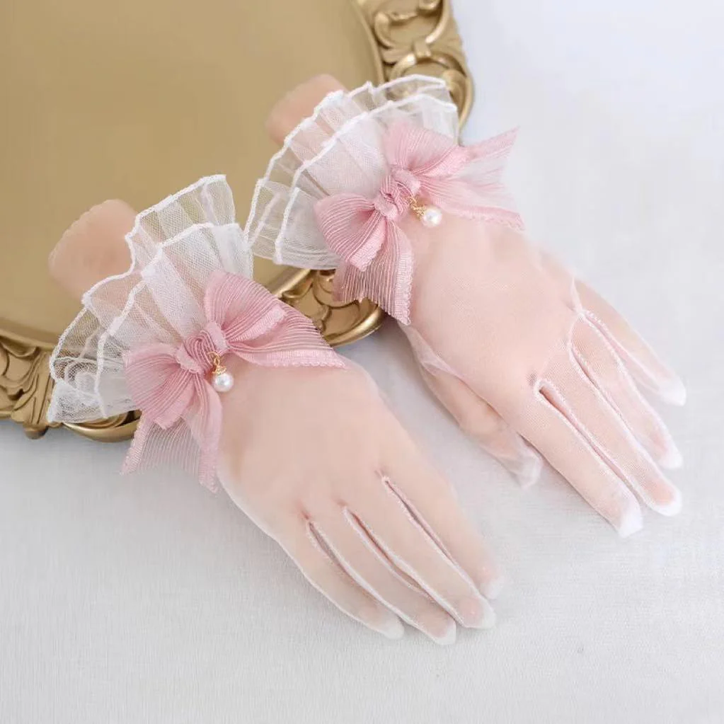 Xiaogui - Elegant Lolita Bow Gloves Retro Lolita Lace Glove - Image 7