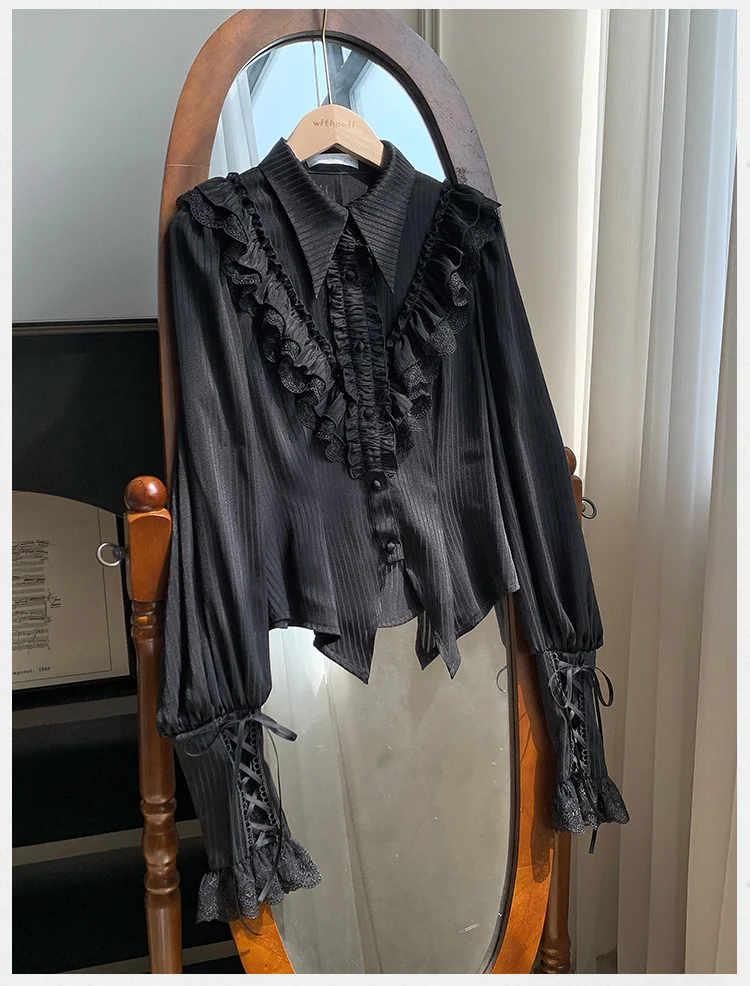With PUJI - Charlotte - Elegant Lolita Blouse Summer Shirt with Lantern Sleeves - Image 11