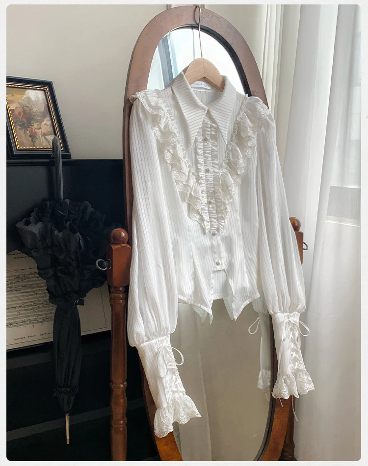 With PUJI - Charlotte - Elegant Lolita Blouse Summer Shirt with Lantern Sleeves - Image 12