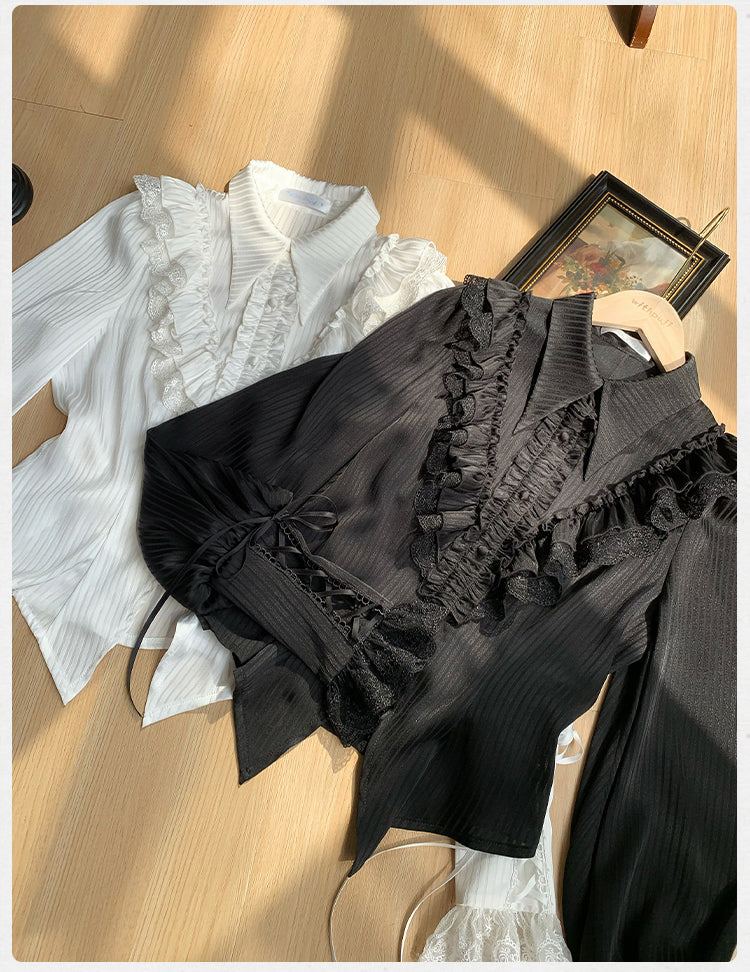 With PUJI - Charlotte - Elegant Lolita Blouse Summer Shirt with Lantern Sleeves - Image 13