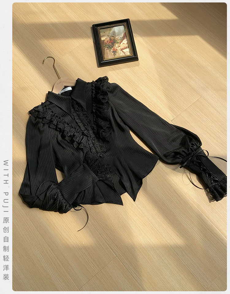 With PUJI - Charlotte - Elegant Lolita Blouse Summer Shirt with Lantern Sleeves - Image 14