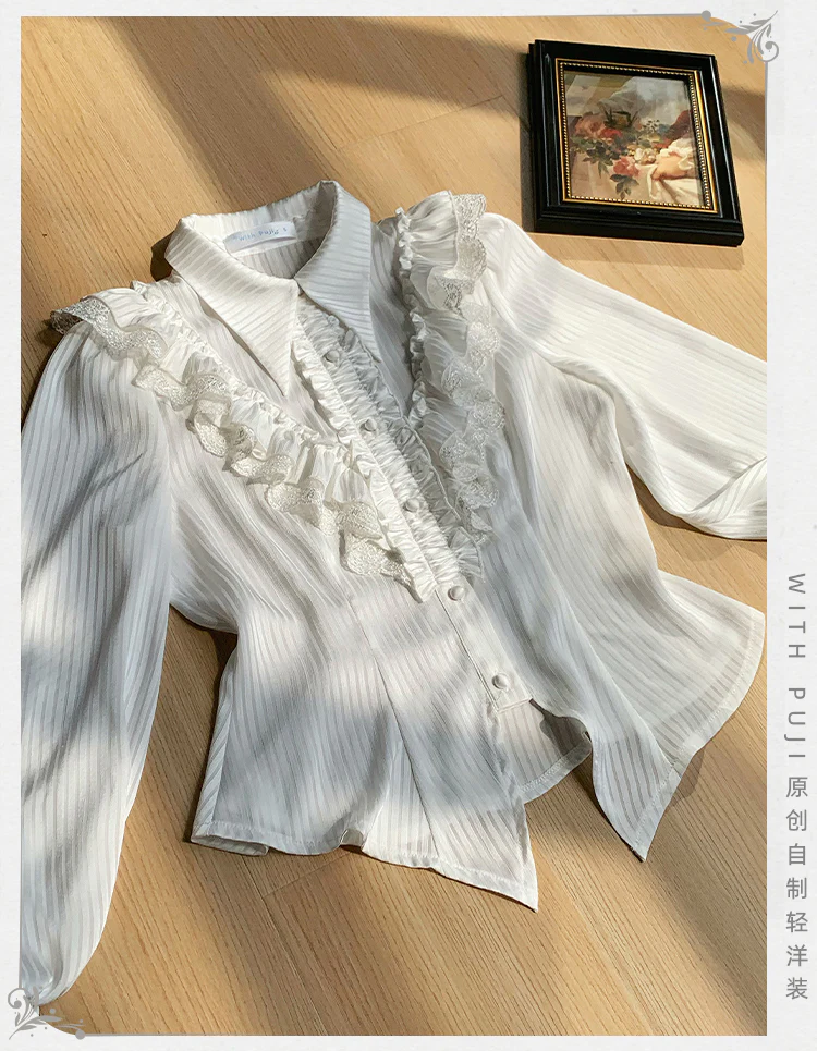 With PUJI - Charlotte - Elegant Lolita Blouse Summer Shirt with Lantern Sleeves - Image 16