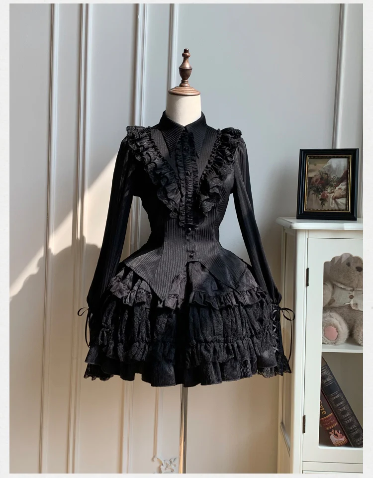 With PUJI - Charlotte - Elegant Lolita Blouse Summer Shirt with Lantern Sleeves - Image 3