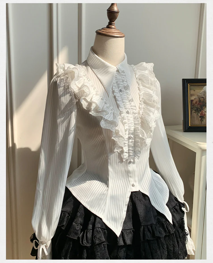 With PUJI - Charlotte - Elegant Lolita Blouse Summer Shirt with Lantern Sleeves - Image 4