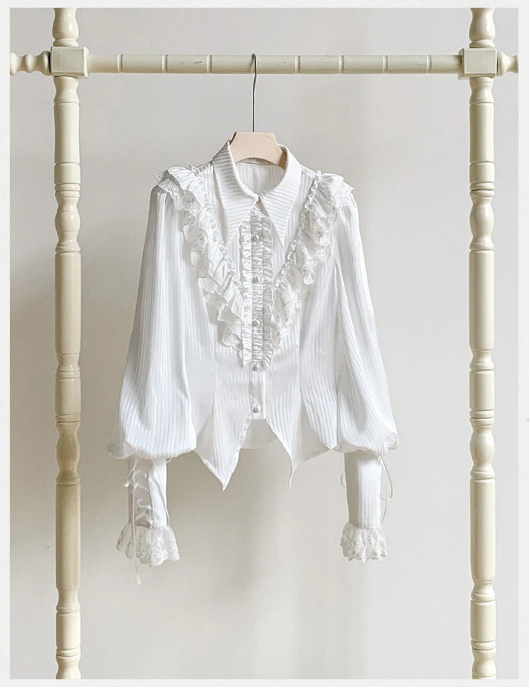 With PUJI - Charlotte - Elegant Lolita Blouse Summer Shirt with Lantern Sleeves - Image 5